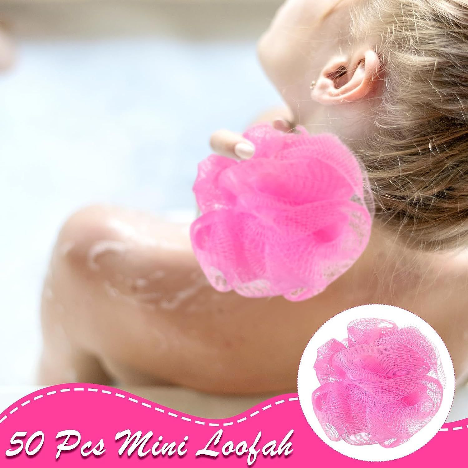 Suttmin 50 Pcs Bath Sponge Shower Loofahs Bulk or Pink