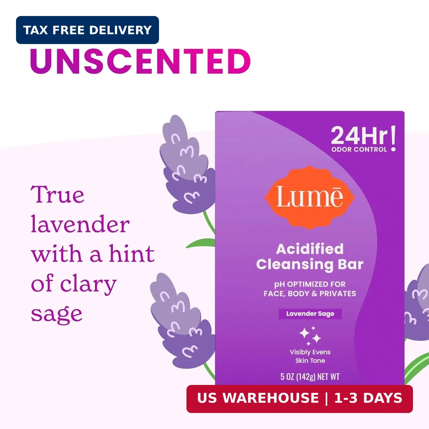 Lume Acidified Body Cleansing Bar – 24 Hour Odor Control – Removes Odor Better t
