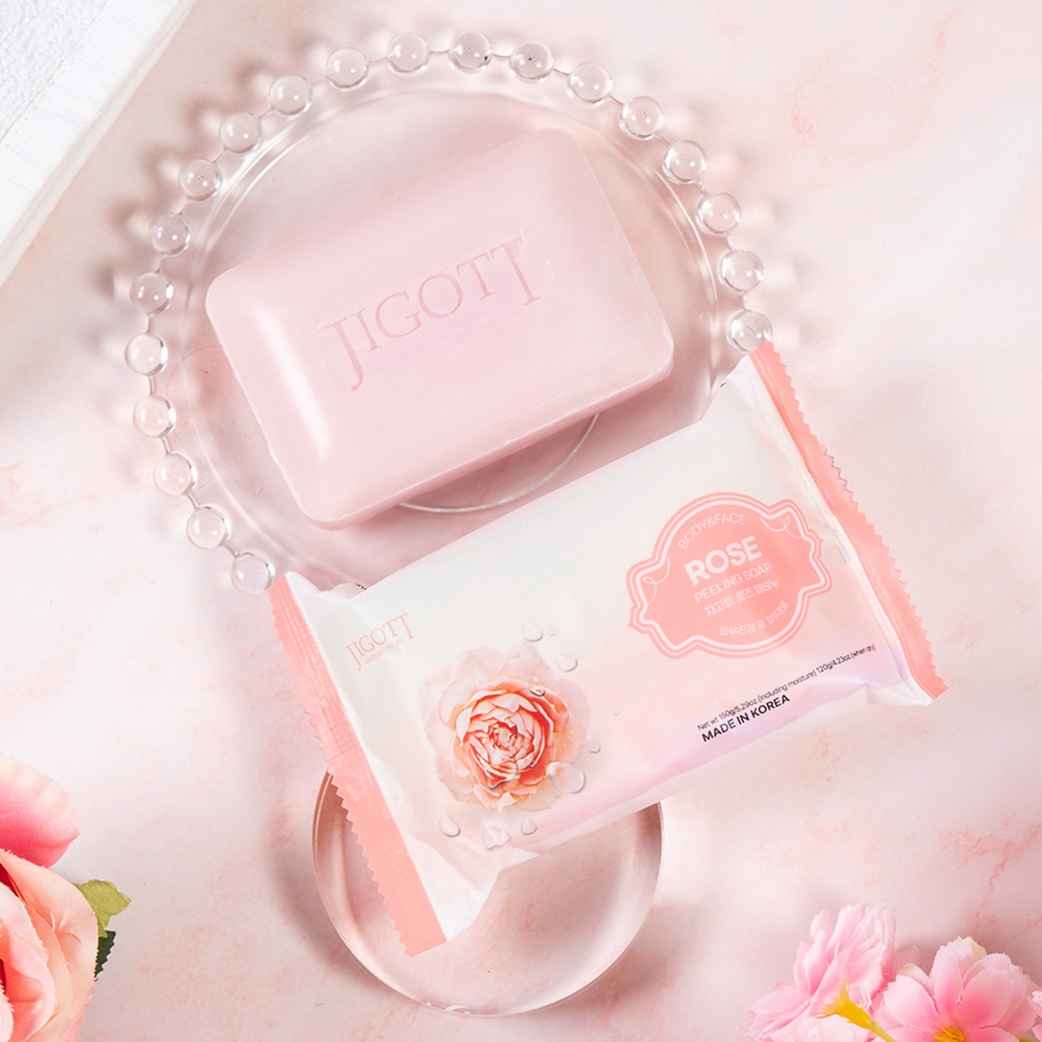 Jigott Rose Peeling Soap 100g 2 Pack – Exfoliating K Beauty Bar