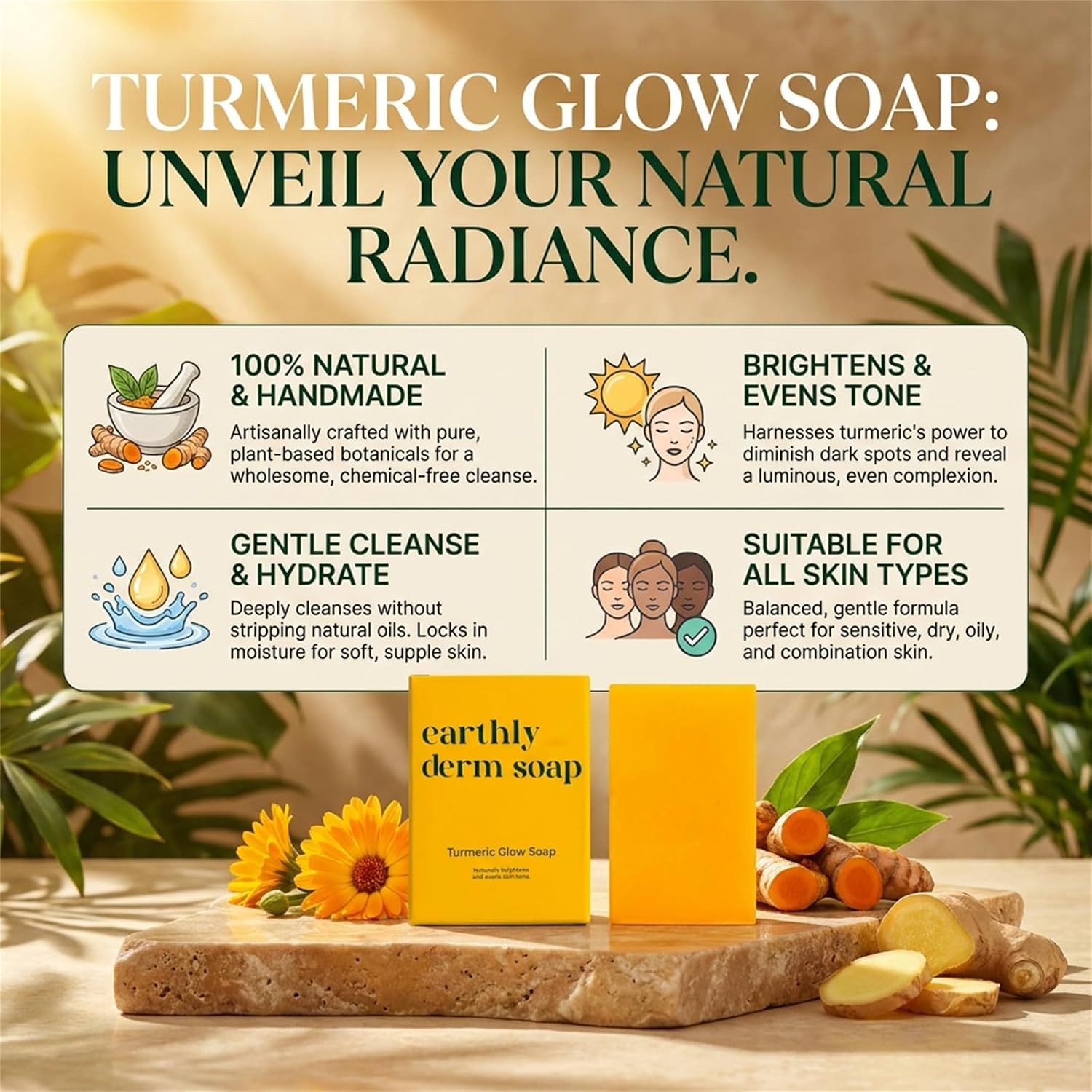 Turmeric Glow Soap, Handmade Turmeric Cleansing Soap, Body Skin Care Handmade So