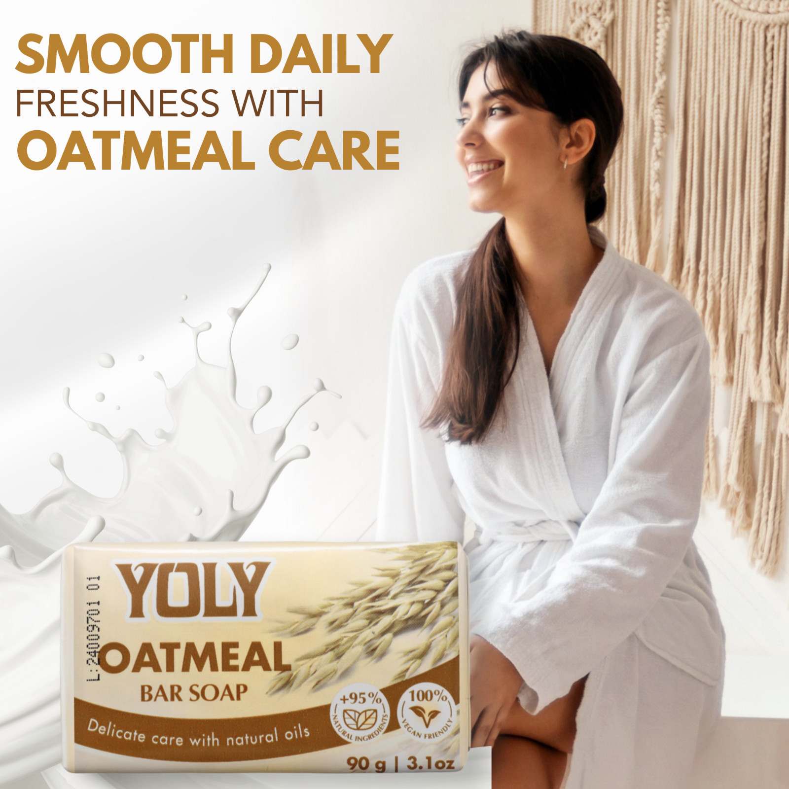 Yoly Oatmeal Bar Soap – Vegan, Paraben Free, 95% Natural [Multipack options]