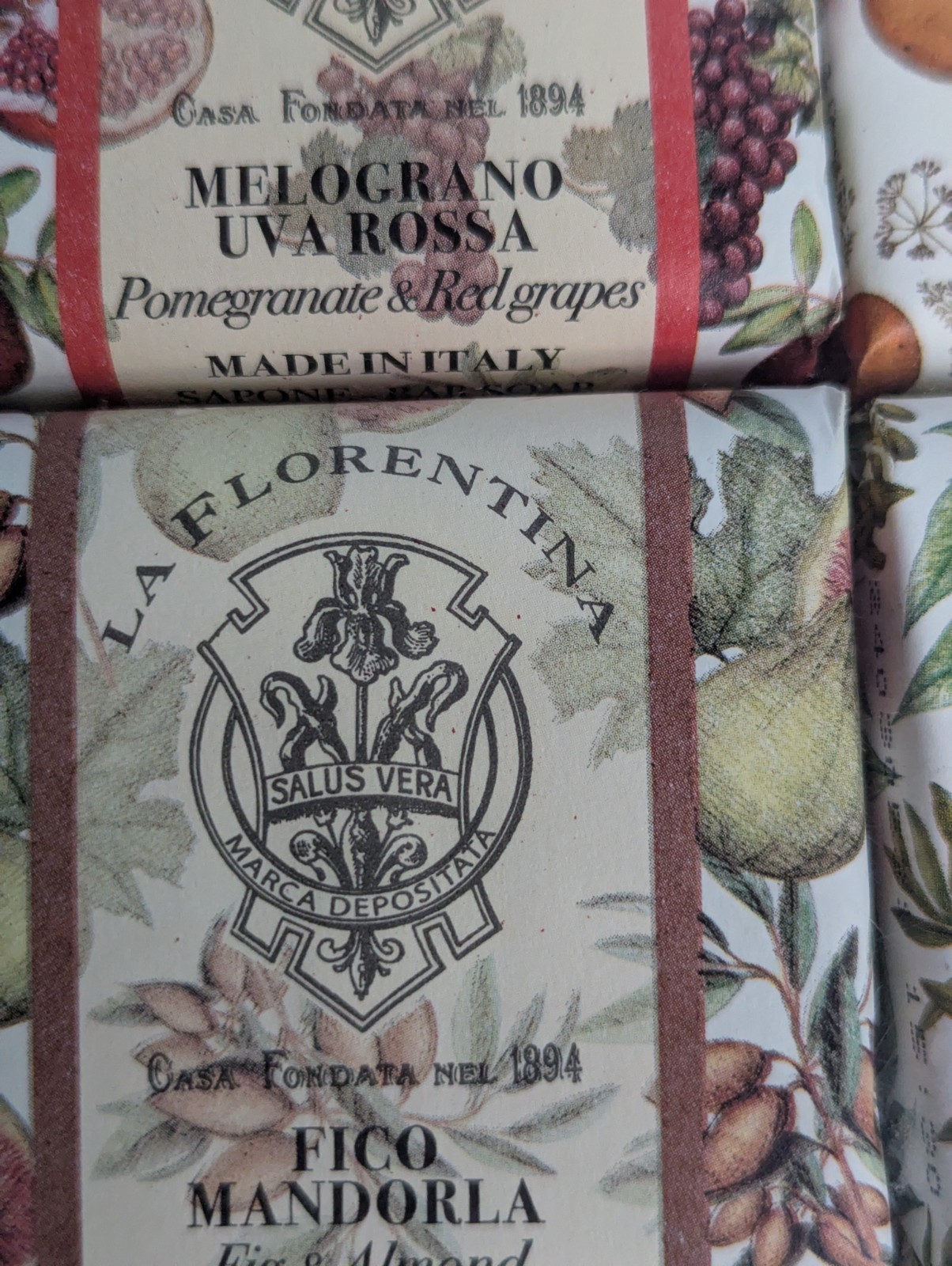 La Florentina Italian Luxury Bar Soap 6 Pk Fig Lemon Orange Olive Pomegranate