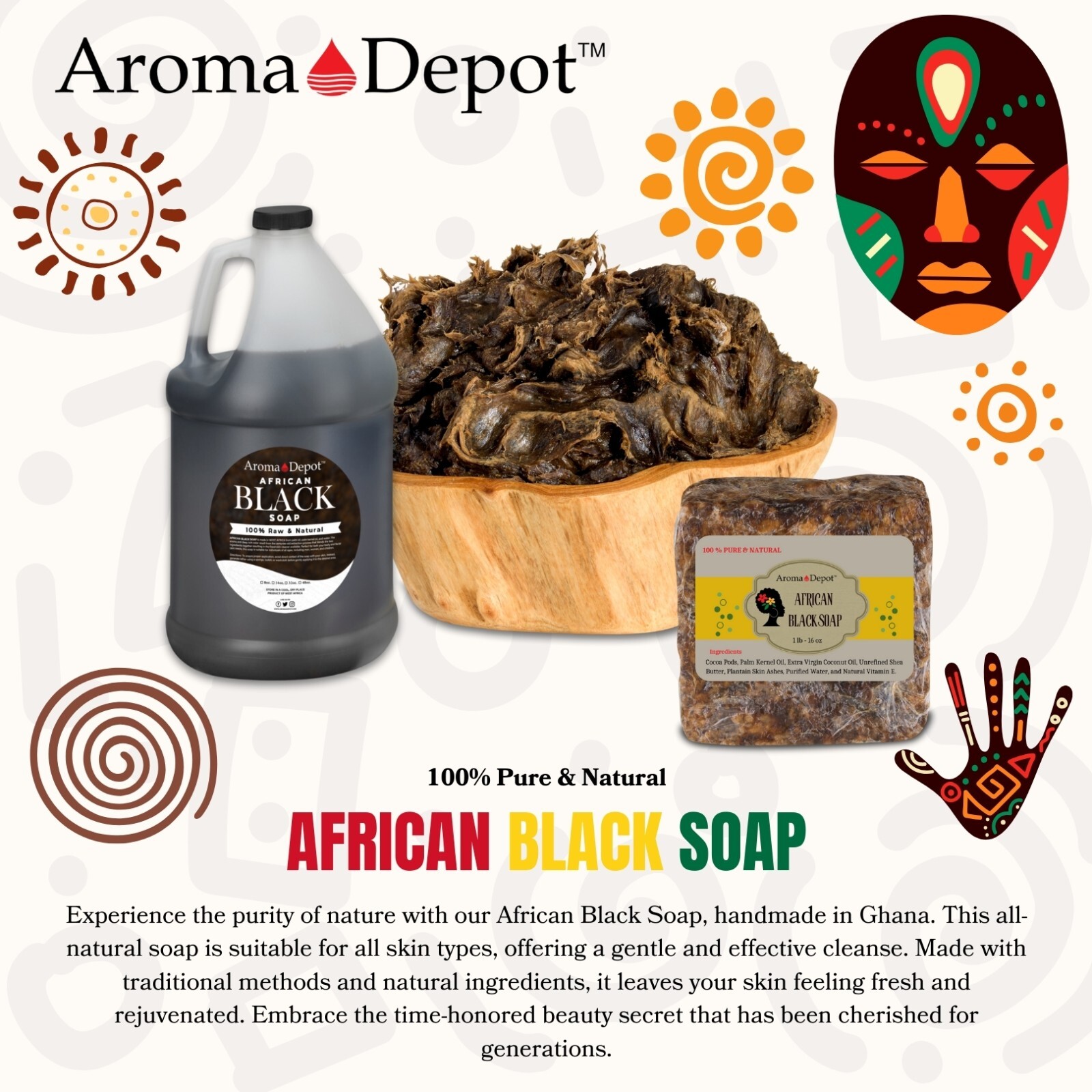 Raw African Black Soap 8 oz. Unrefined Organic Natural Skin Body Hair Face Wash