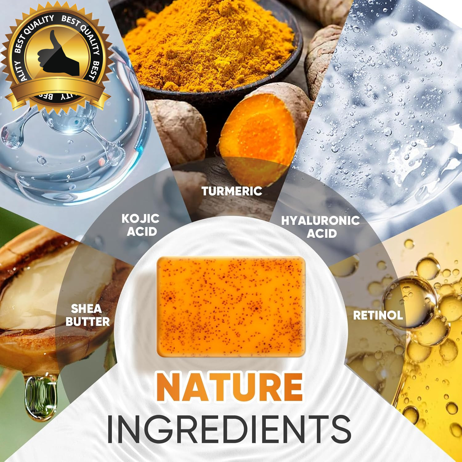 6 Pack Turmeric Kojic Acid Soap Bars – Infused with Retinol, Hydrolyzed Collagen