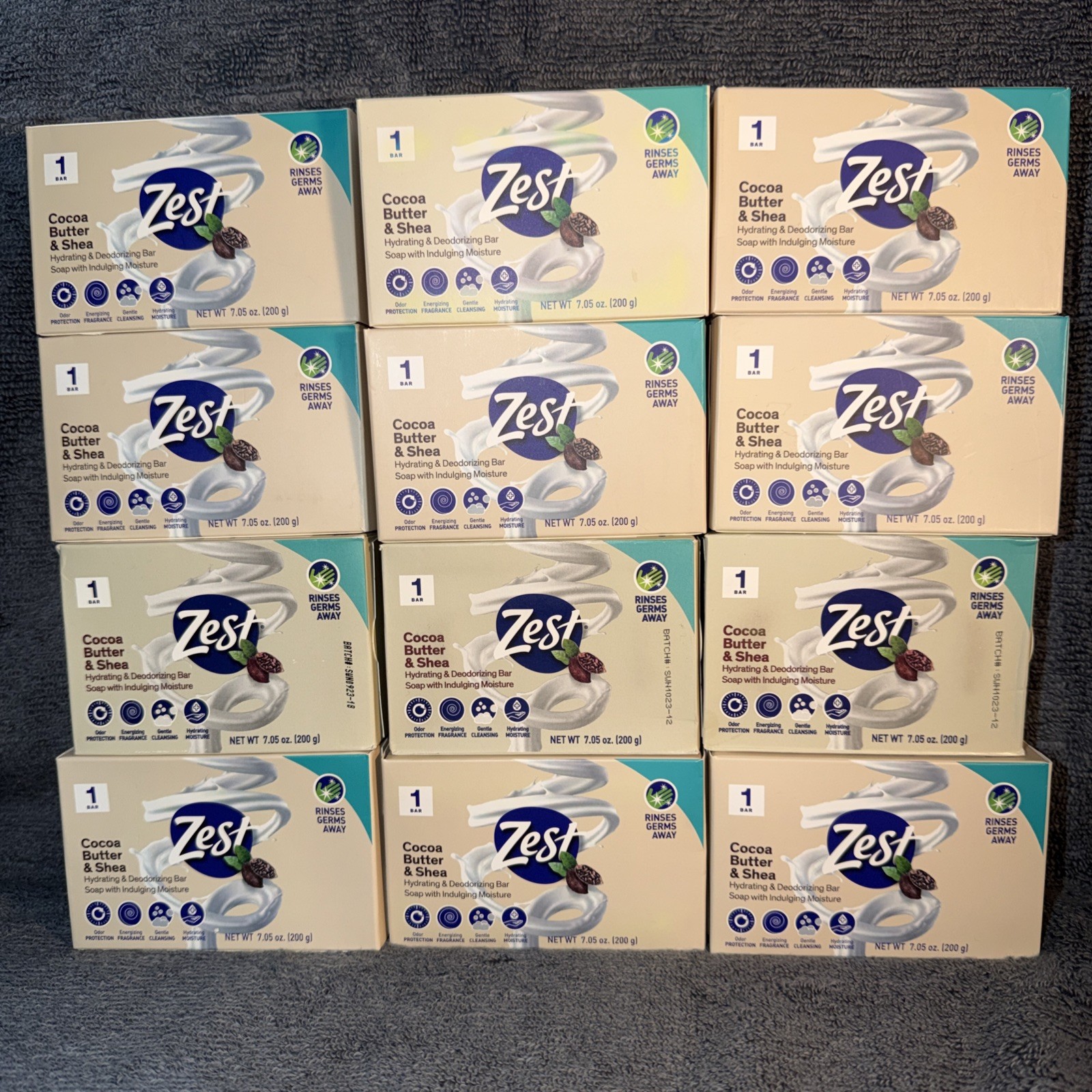 12 Zest 7.05 oz COCOA BUTTER & SHEA Hydrating & Deodorizing Jumbo Bar Soap