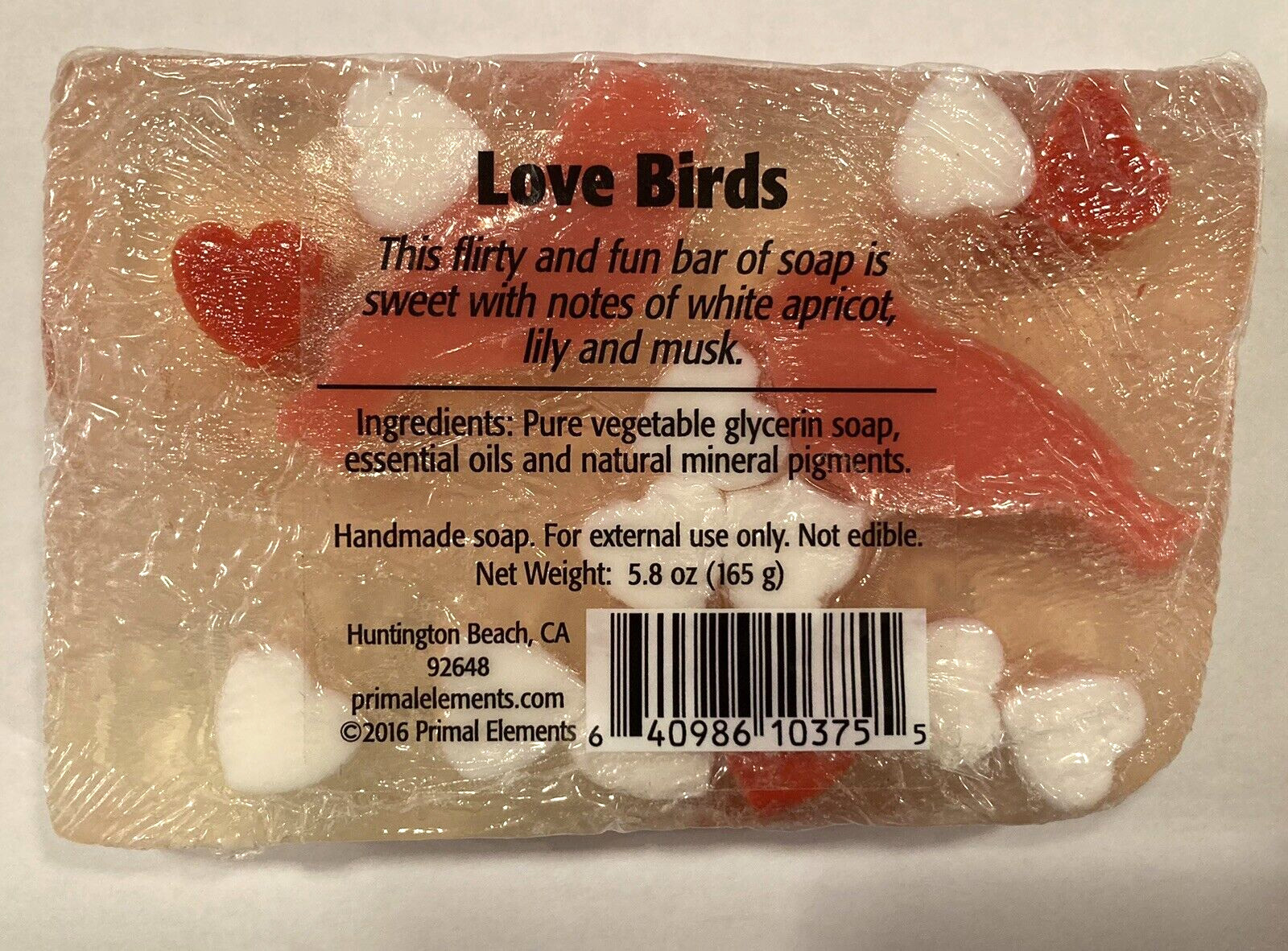 Primal Elements LOVE BIRDS Soap Hearts Handmade Glycerin 5.8 oz. / 165g NIP NEW