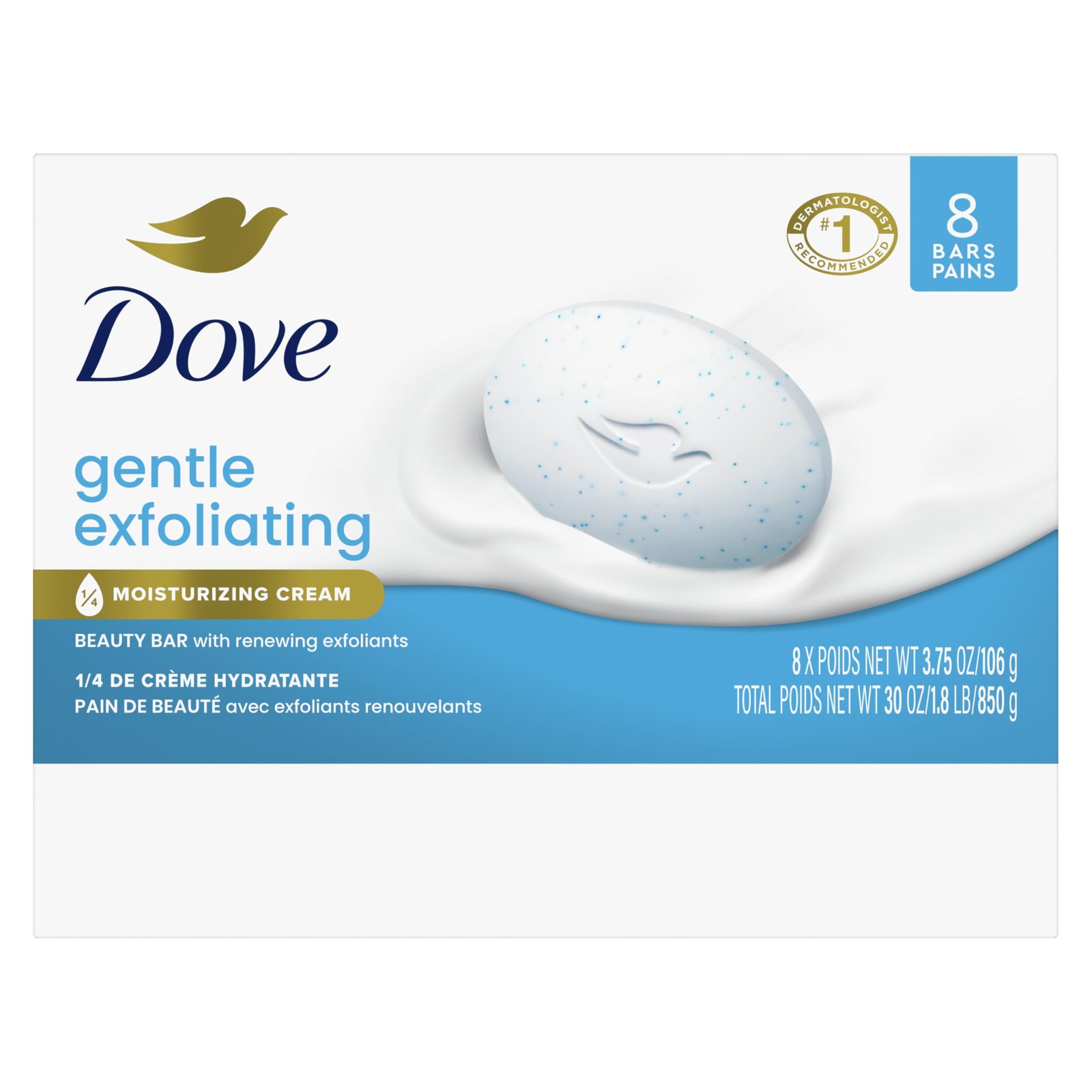 Exfoliating Beauty Bar Soap 8 Count Gentle Cleanser Skin 3.75 oz Renewing