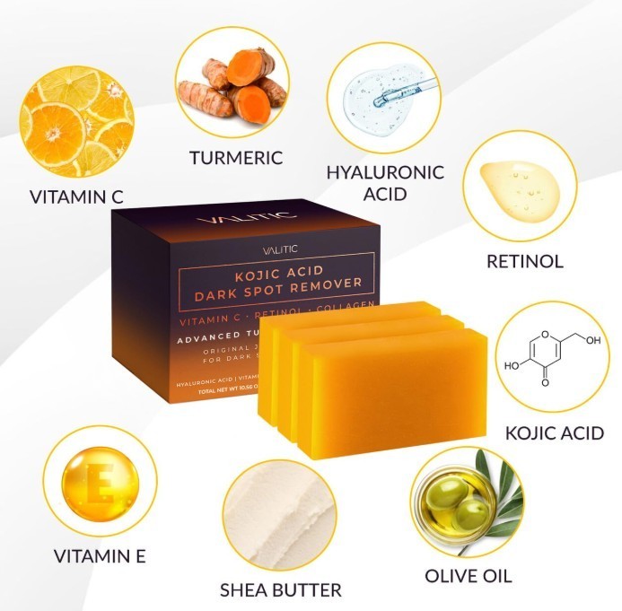 3Pcs Kojic Acid Turmeric Soap Bar Dark Spot Remover Vitamin C Retinol
