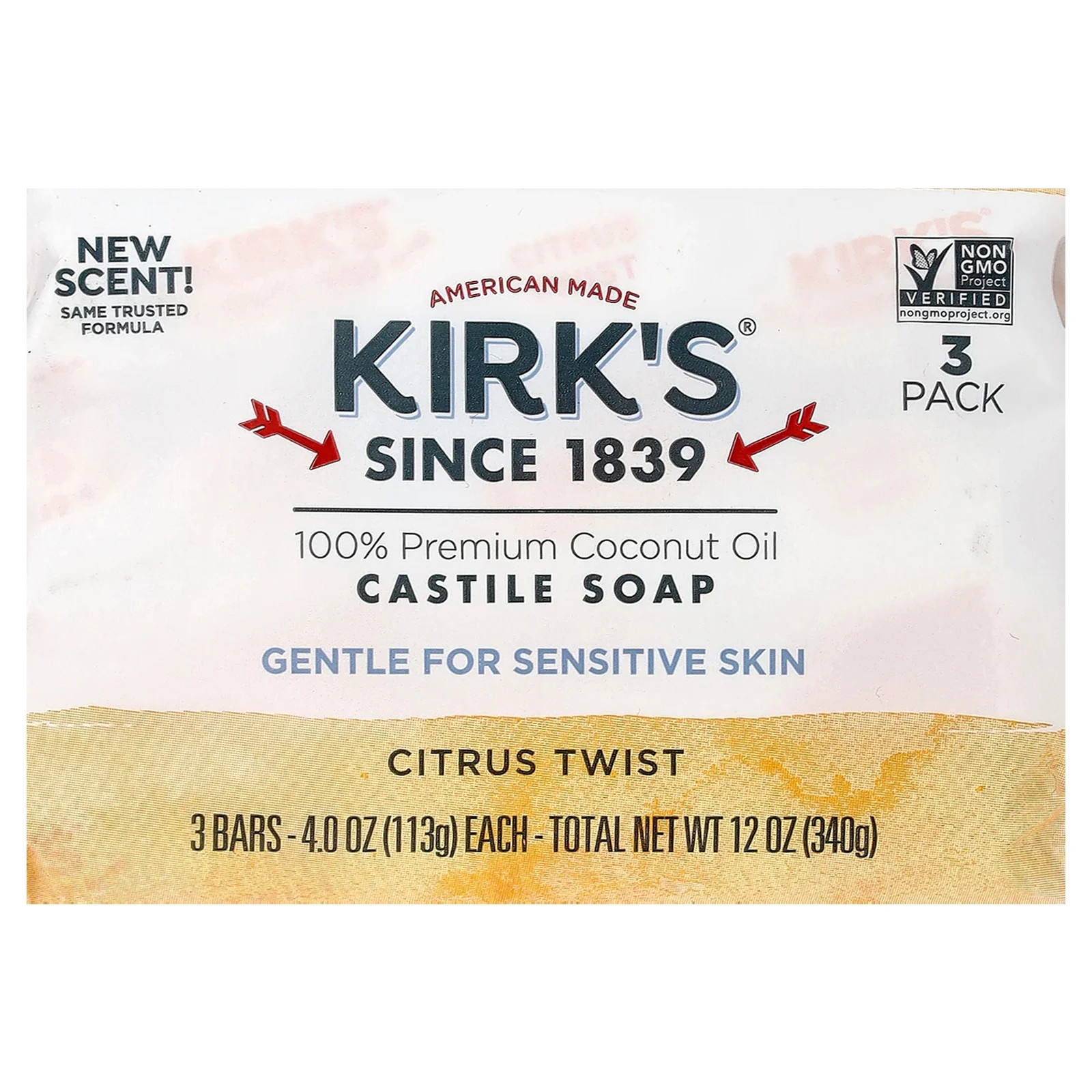 100% Premium Coconut Oil Castile Bar Soap, Citrus Twist, 3 Bars, 4 oz (113 g)