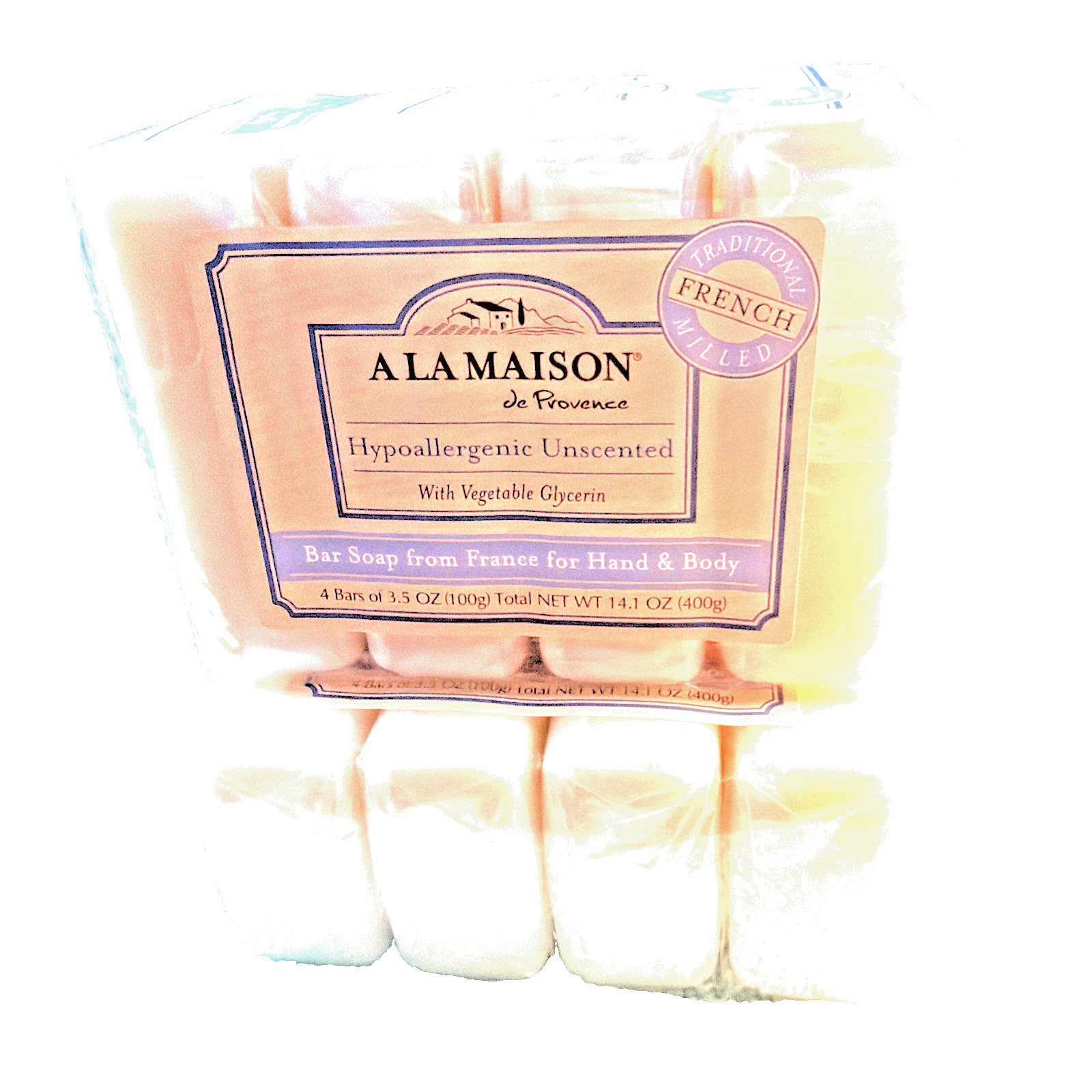 2 A La Maison – Hypoallergenic Unscented Bar Soap 4ct Packs, 8 BARS TOTAL France