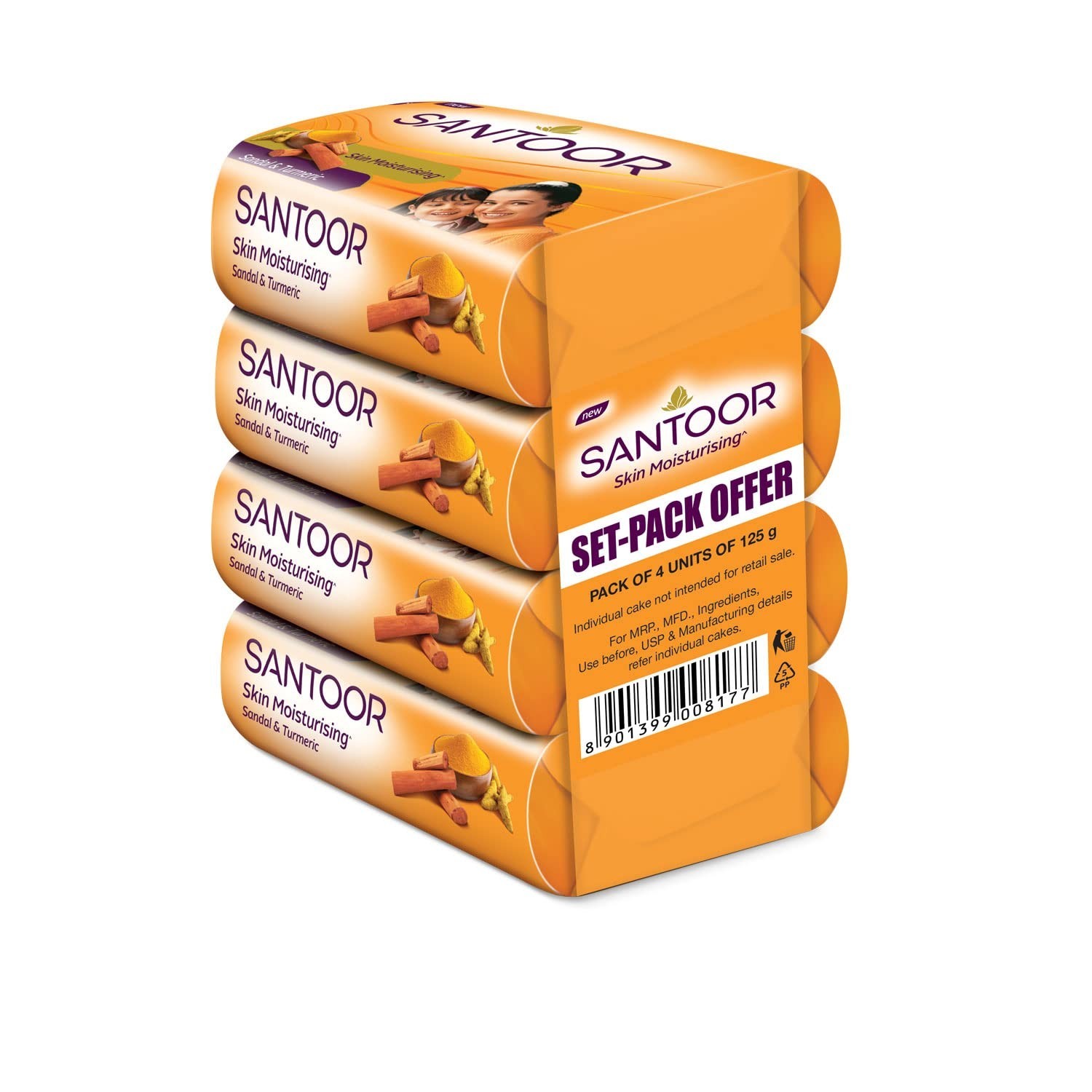 Santoor Sandal Turmeric Soap 125g x 4 Moisturizing Bath Soap for All Skin