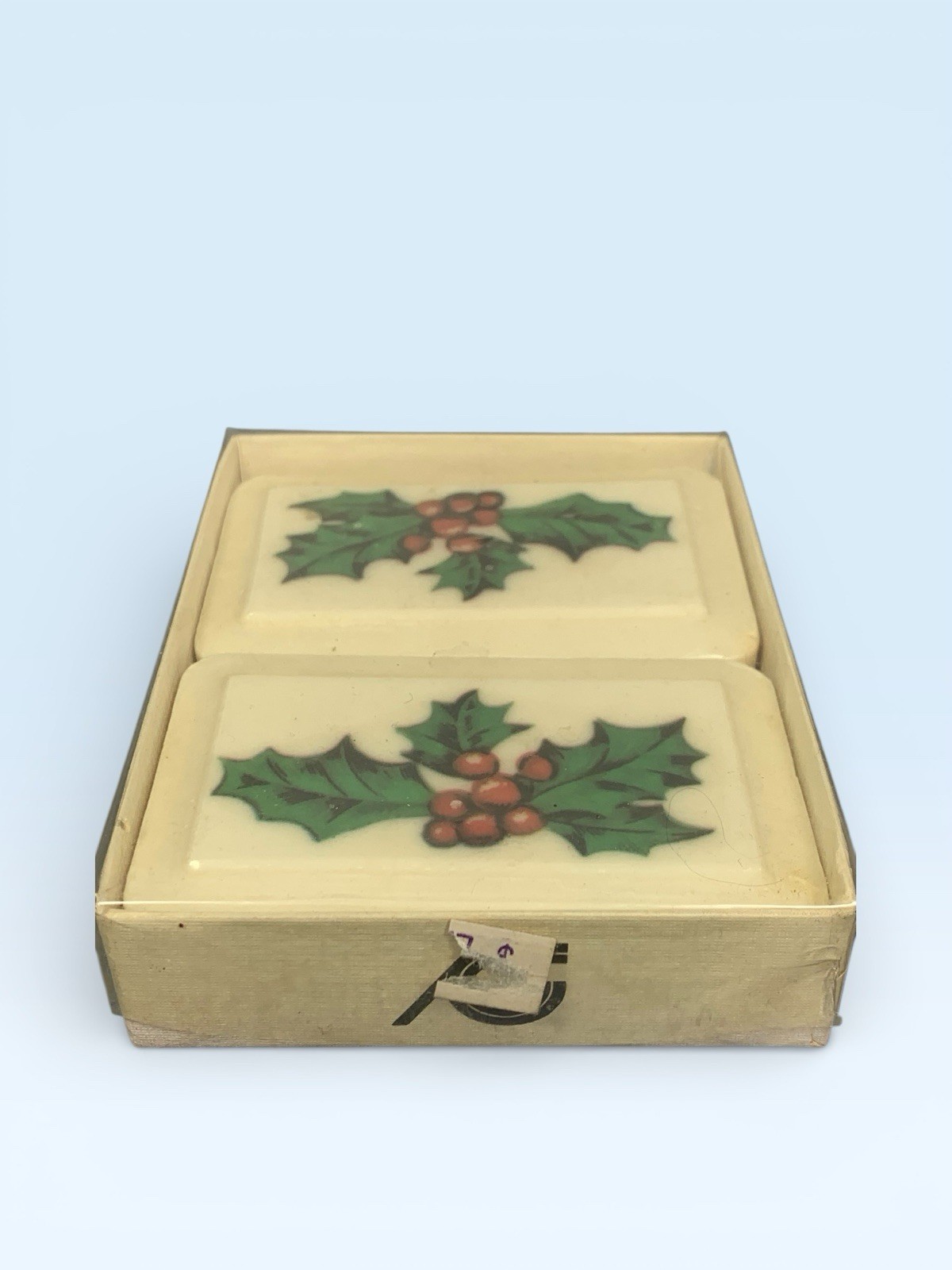 Katherine Gray Holiday Soap with Holly Design 2 bars 5.5 oz Vintage