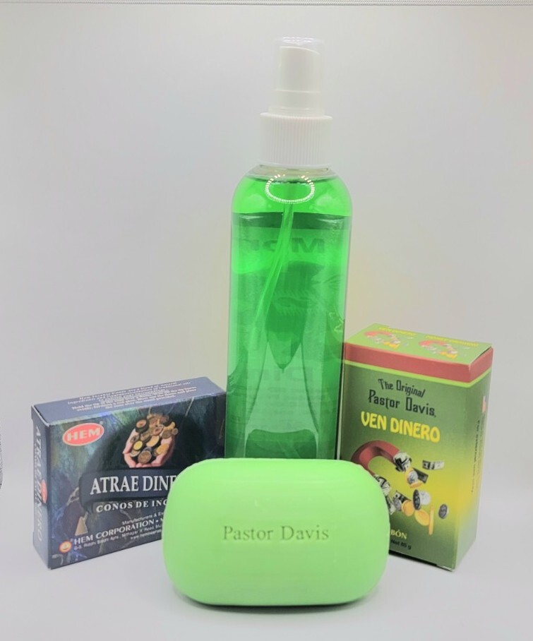 LLAMA DINERO KIT COLONIA JABON INCIENSO AMULETO ORACION E INSTRUCCIONES INCLUIDA