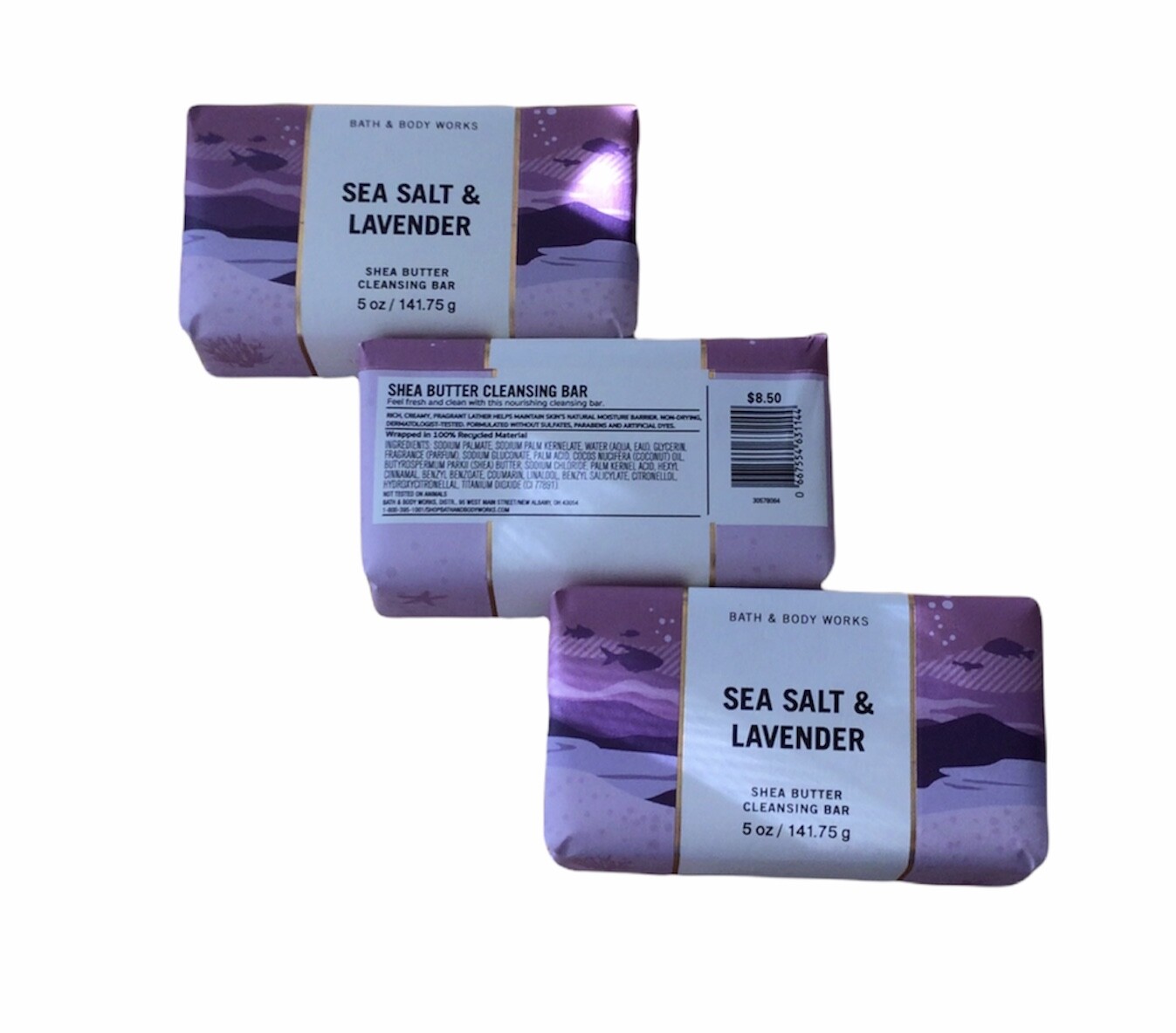 3 Sea Salt & Lavender Shea Butter Cleansing Bar 5 oz. Bath & Body Works New
