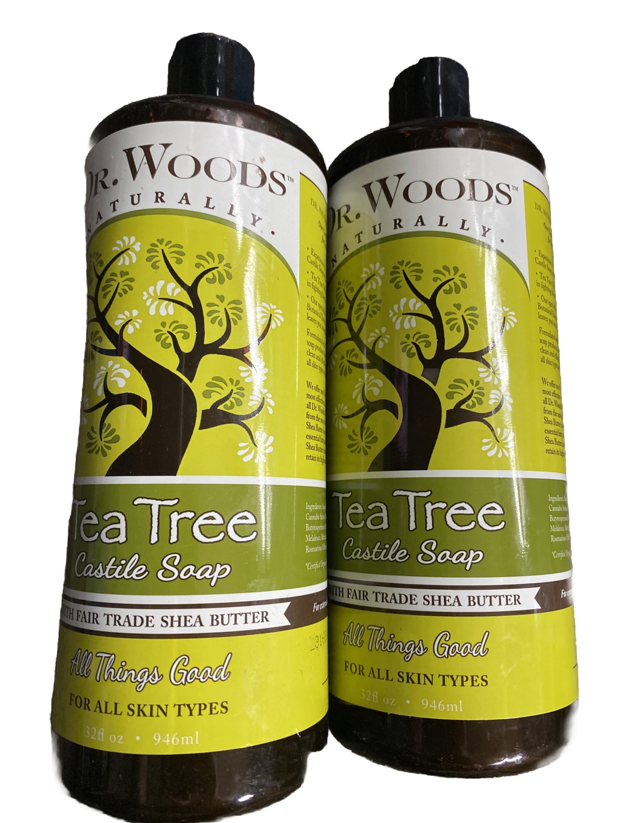 Dr. Woods Naturally Pure Castile Soap Tea Tree Shea Butter 32 oz Lot Of 2