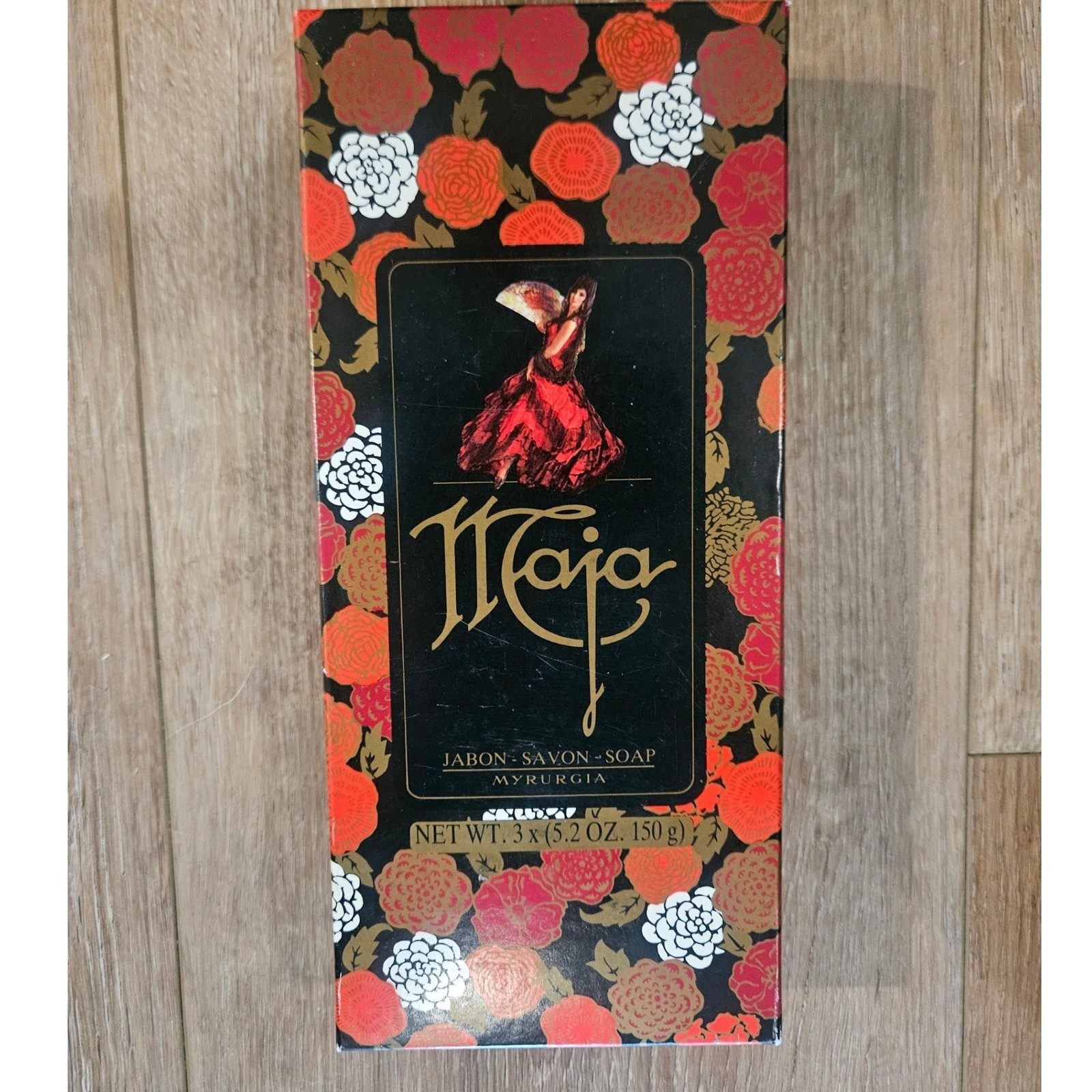 Maja Myrurgia Bar Soap Set Women 3×5.2oz Black Red New Spanish Floral Fragrance