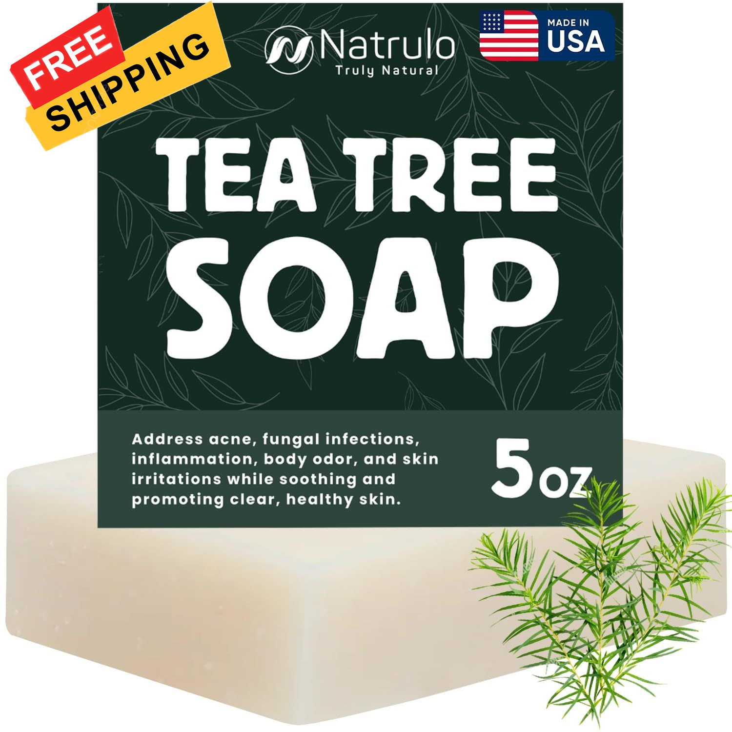 Tea Tree Soap – Natural Defense Oil Wash Bar for 5 Ounce (Pack of 1)
