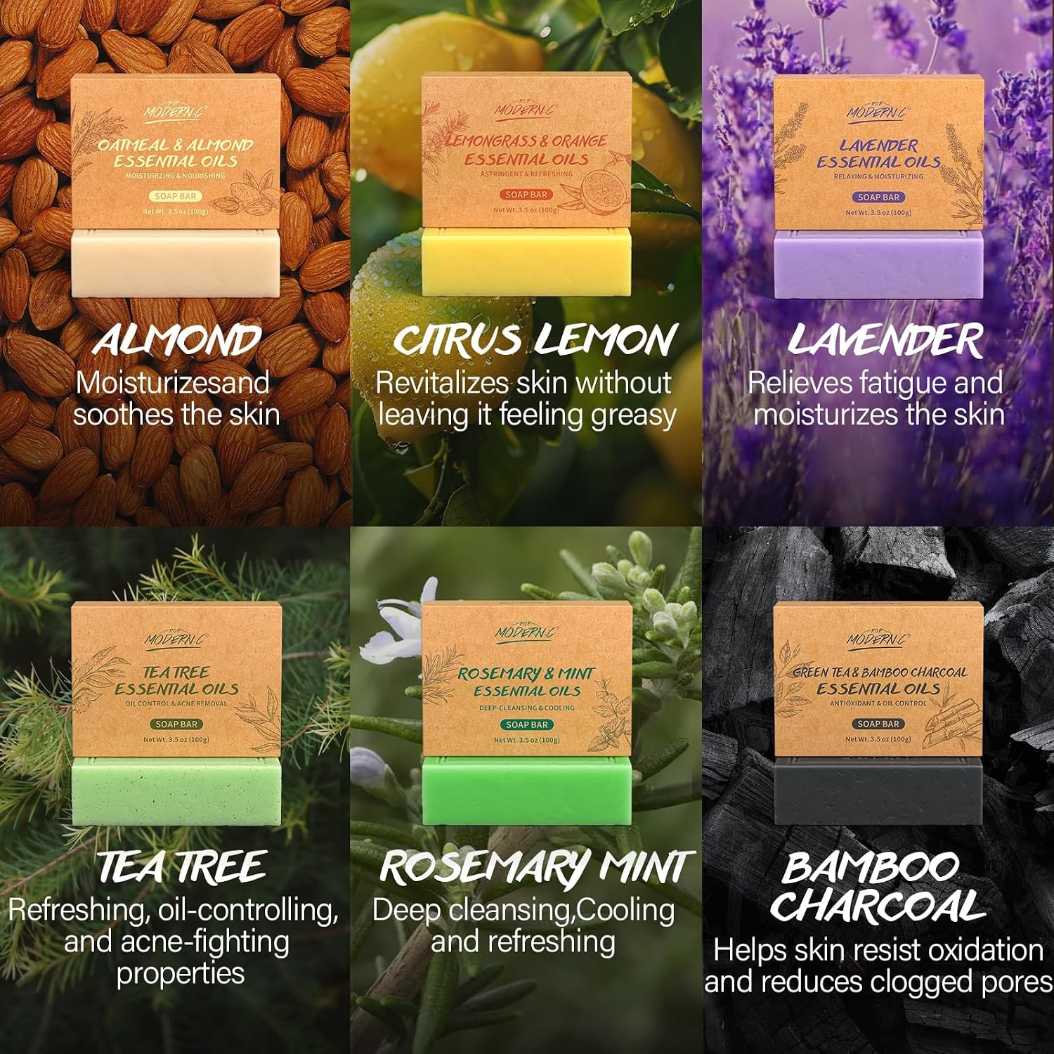 Natural Organic Bar Soap Set 6Pcs Plant Extracts Body Face Gift Men Women