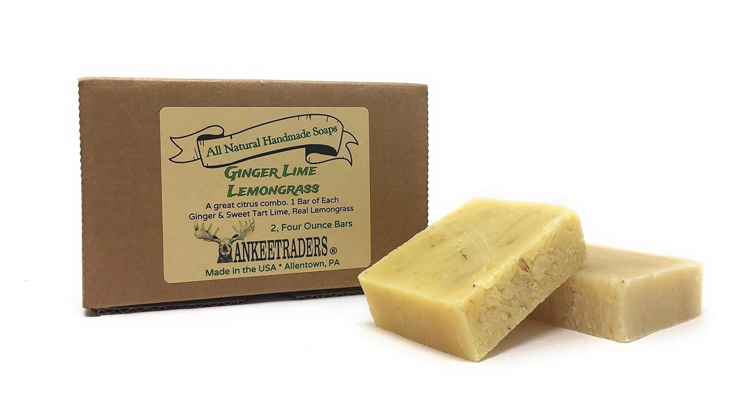 YANKEETRADERS Ginger Lime & Lemongrass – Natural, Vegan, Soap / 2, 4 oz bars