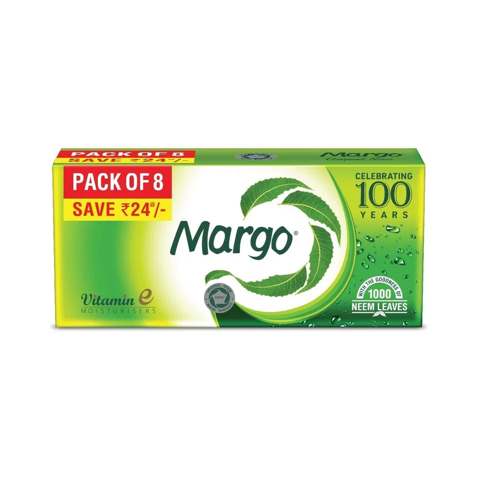 Margo Original Neem Soap 125g X 8 Ayurvedic Skin Purifier Bar 99.9% Pure Neem