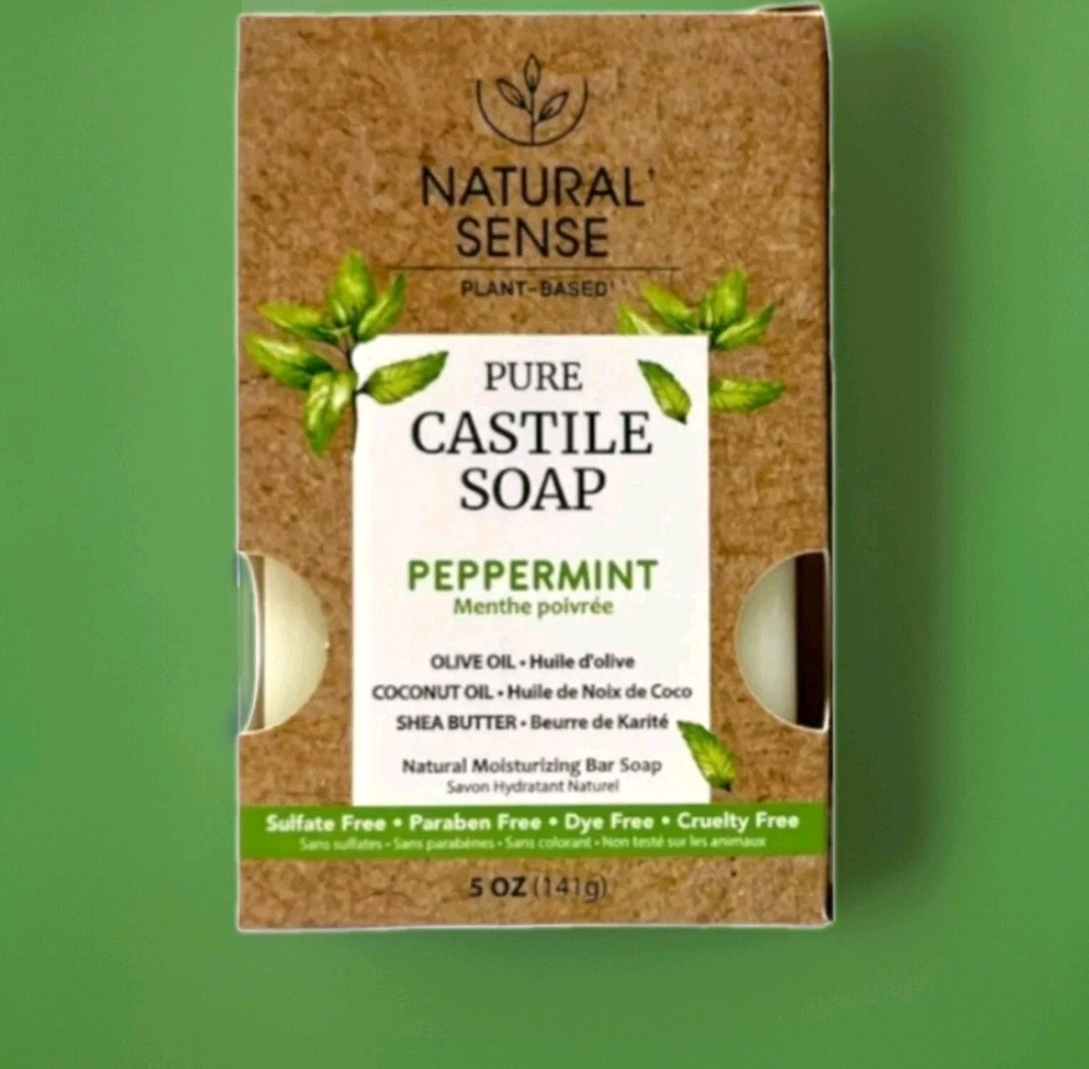 2 NEW! NATURAL SENSE 5 Oz. BAR ●PEPPERMINT● Natural & Moisturizing Castile Soap.