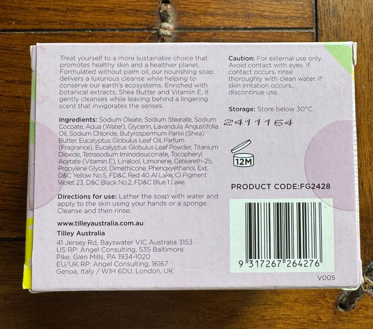 Tilley Australia Palm Free Eucalyptus & Lavender Bar Soap Duo 2 x 250 gm/8.8 oz