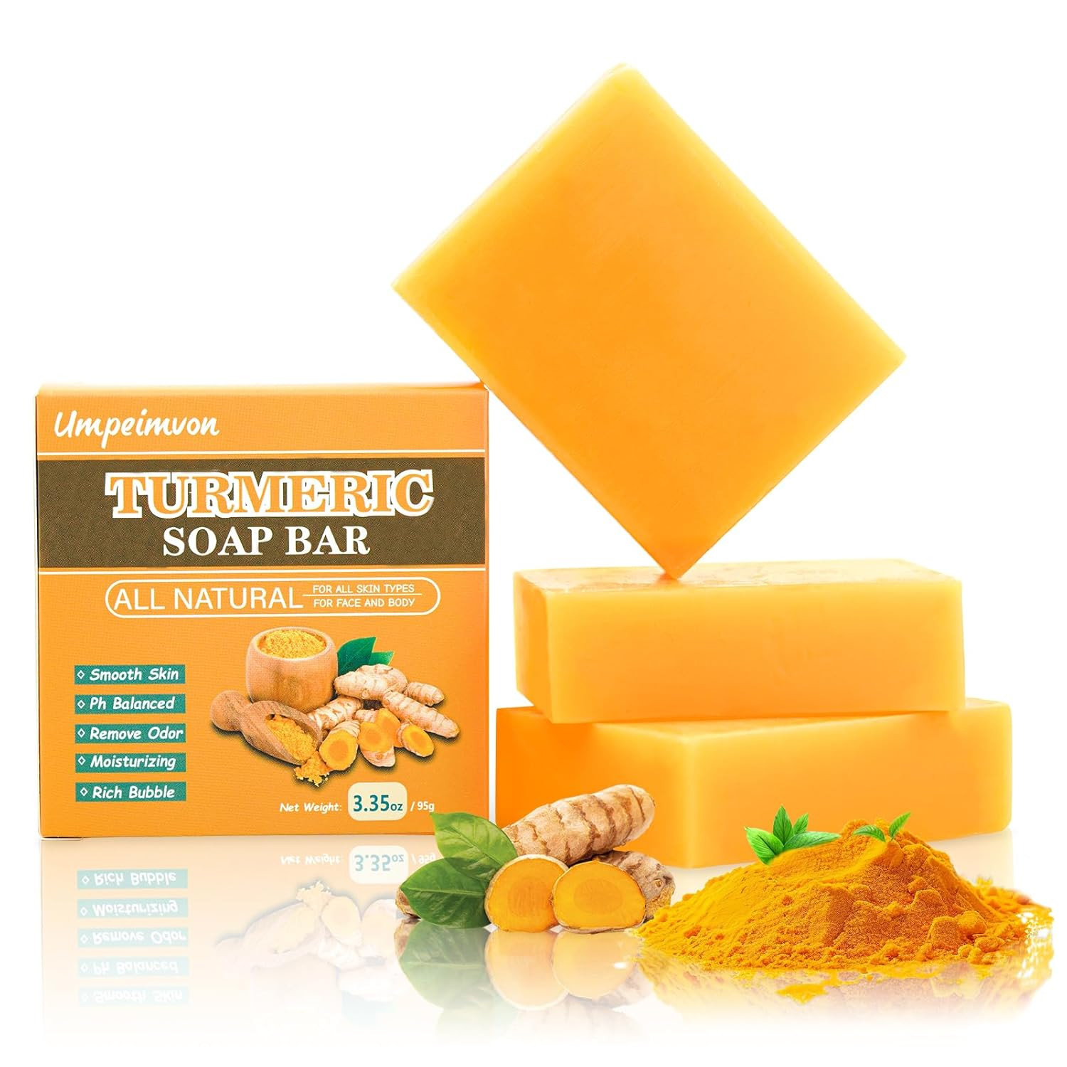 3 Pack Turmeric Soap Bar for Face & Body Cleanser, Organic Turmeric Soap, Smooth