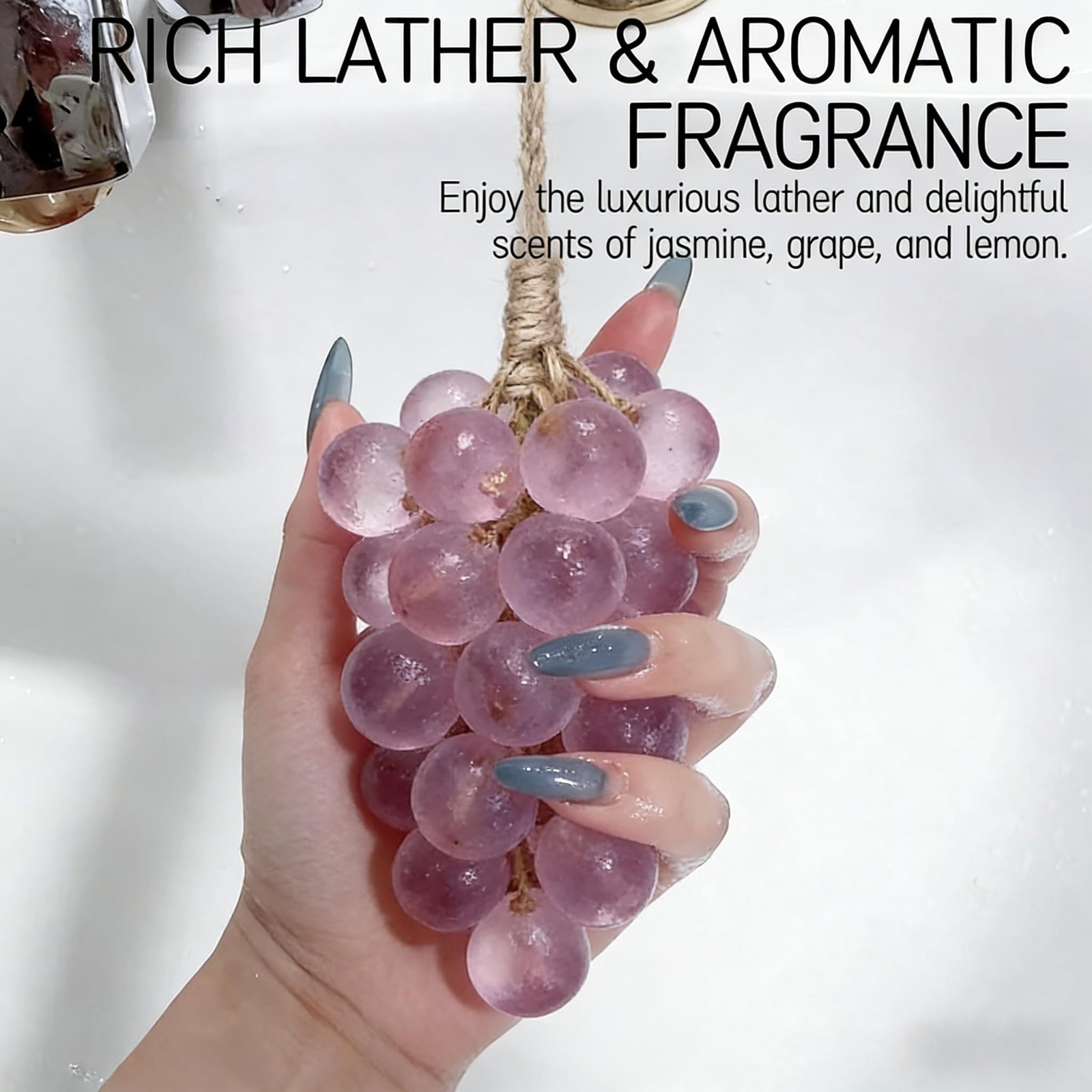 Grape Soap on a Rope with Gift Box, Hanging Fruit Soap (Purple)
