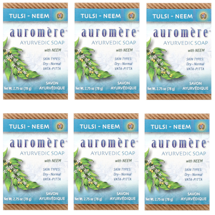 Auromere Ayurvedic Soap with Neem Tulsi-Neem 2.75 oz (Pack of 6)