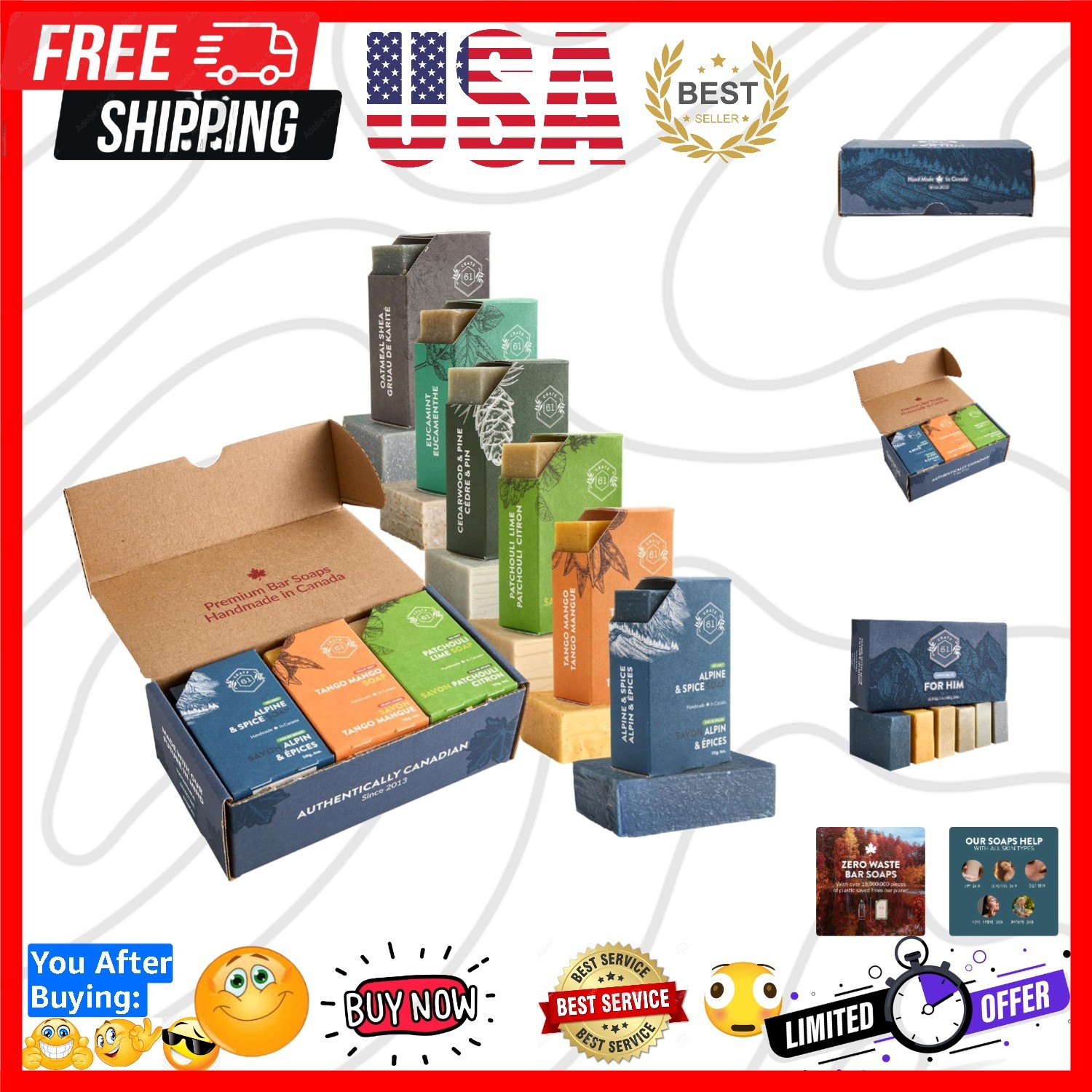 Handmade in Canada, Plant Based Cold Process Natural Bar Soap, With Essentia…