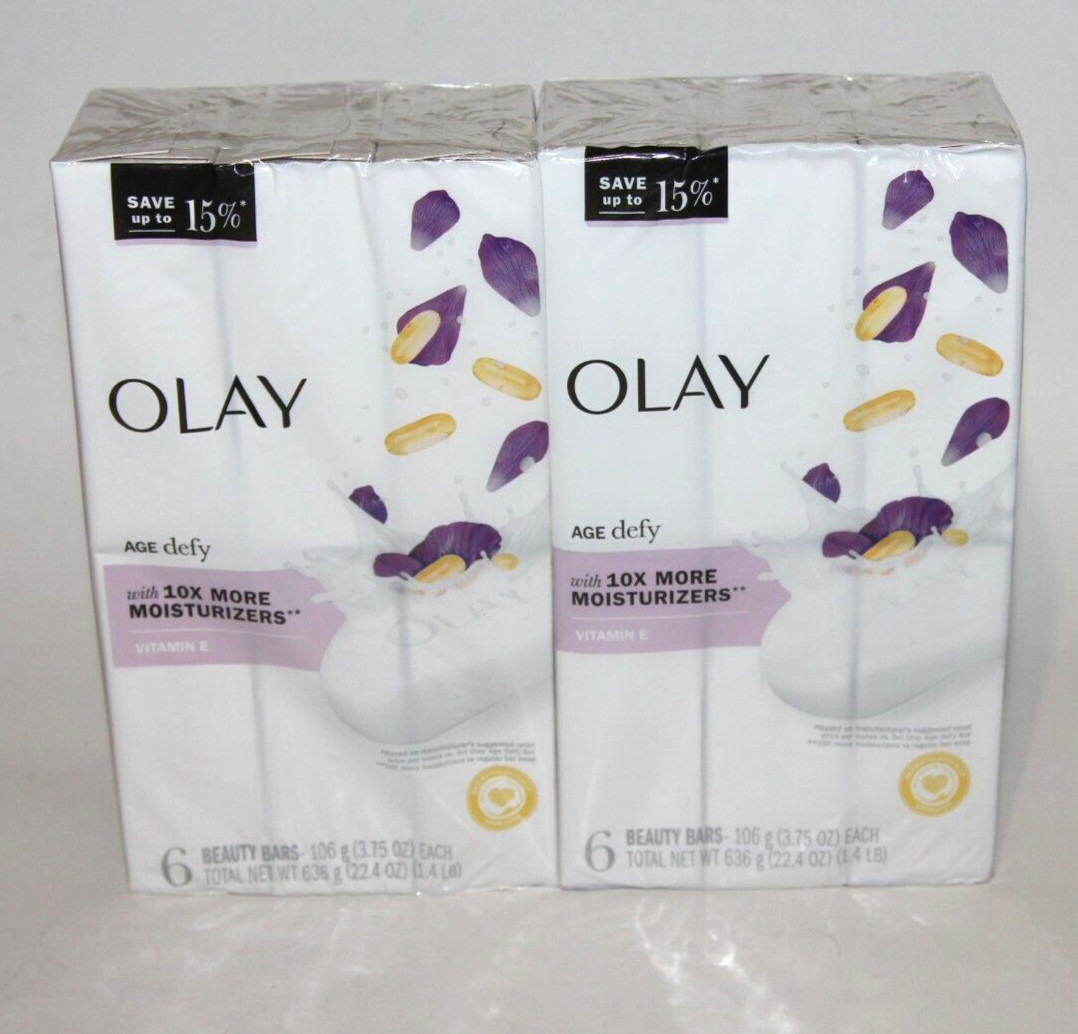 LOT (2) OLAY AGE DEFY BEAUTY BARS WITH VITAMIN E 6 PACK SOAP TOTAL 12 BARS