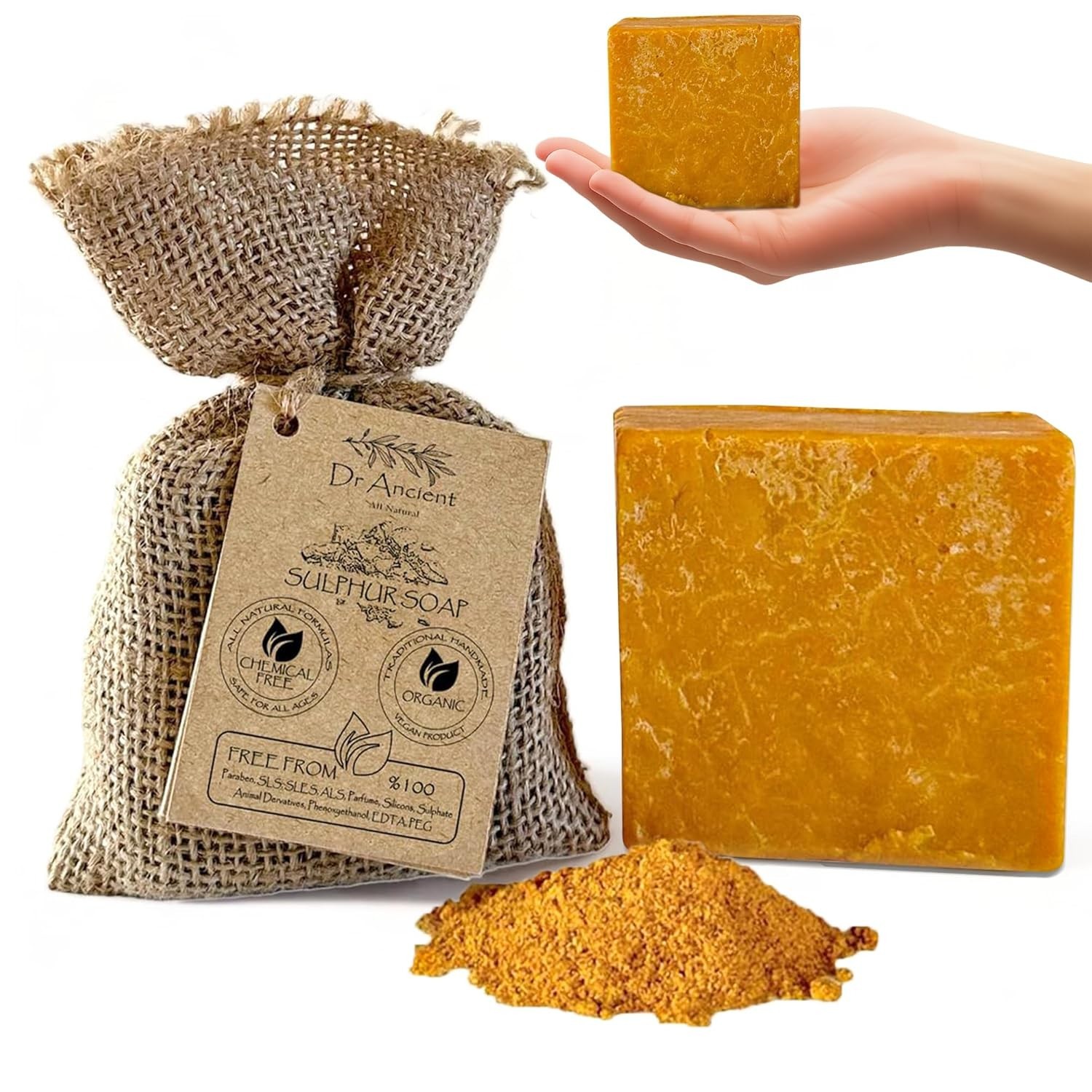 Chemical-Free Organic Sulfur Soap Bar – Perfect for Oily Skin & Acne Treatment