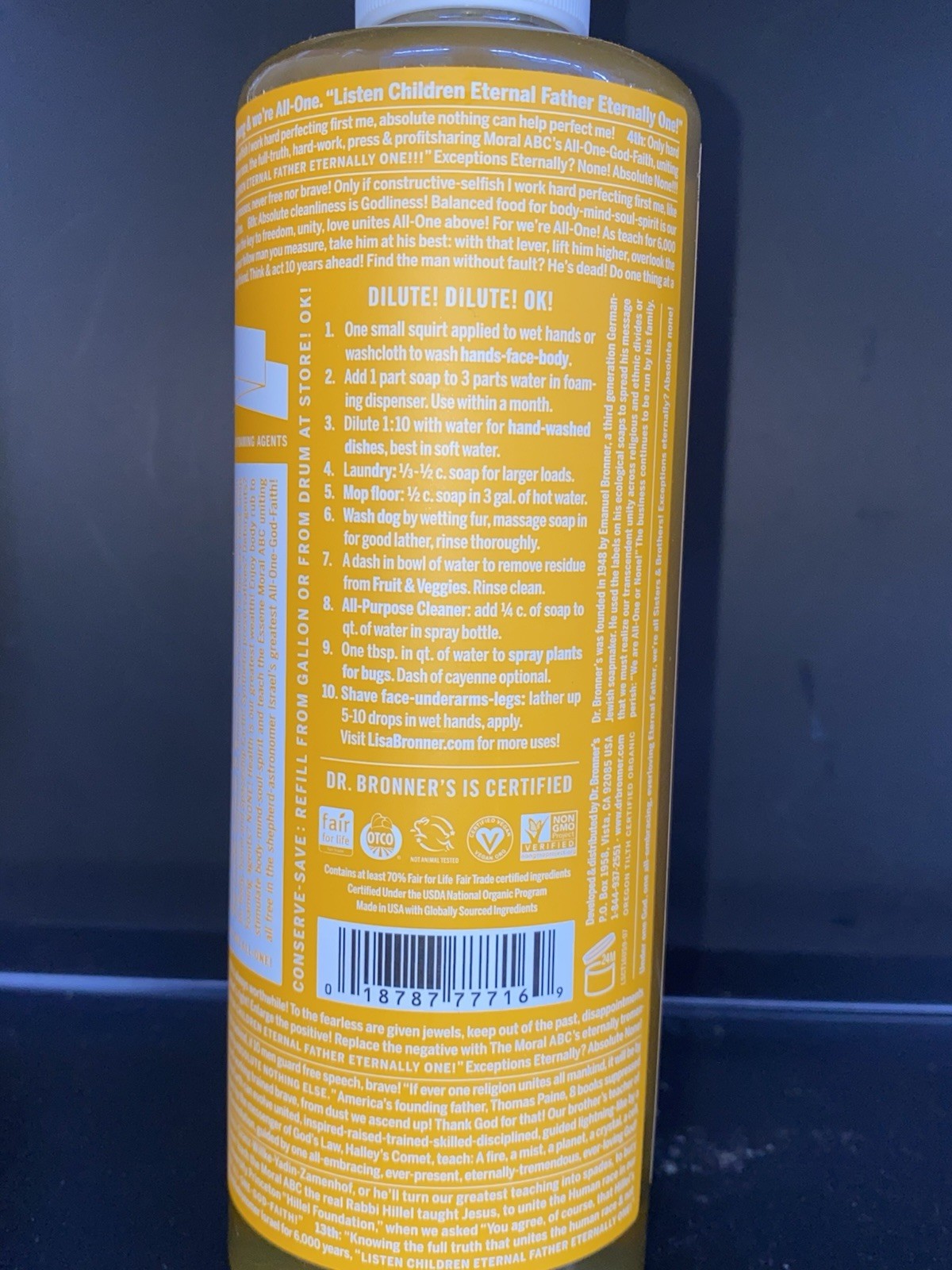 Dr Bronner’s 18-In-1 Hemp Citrus Pure-Castile Soap 16fl oz 473ml