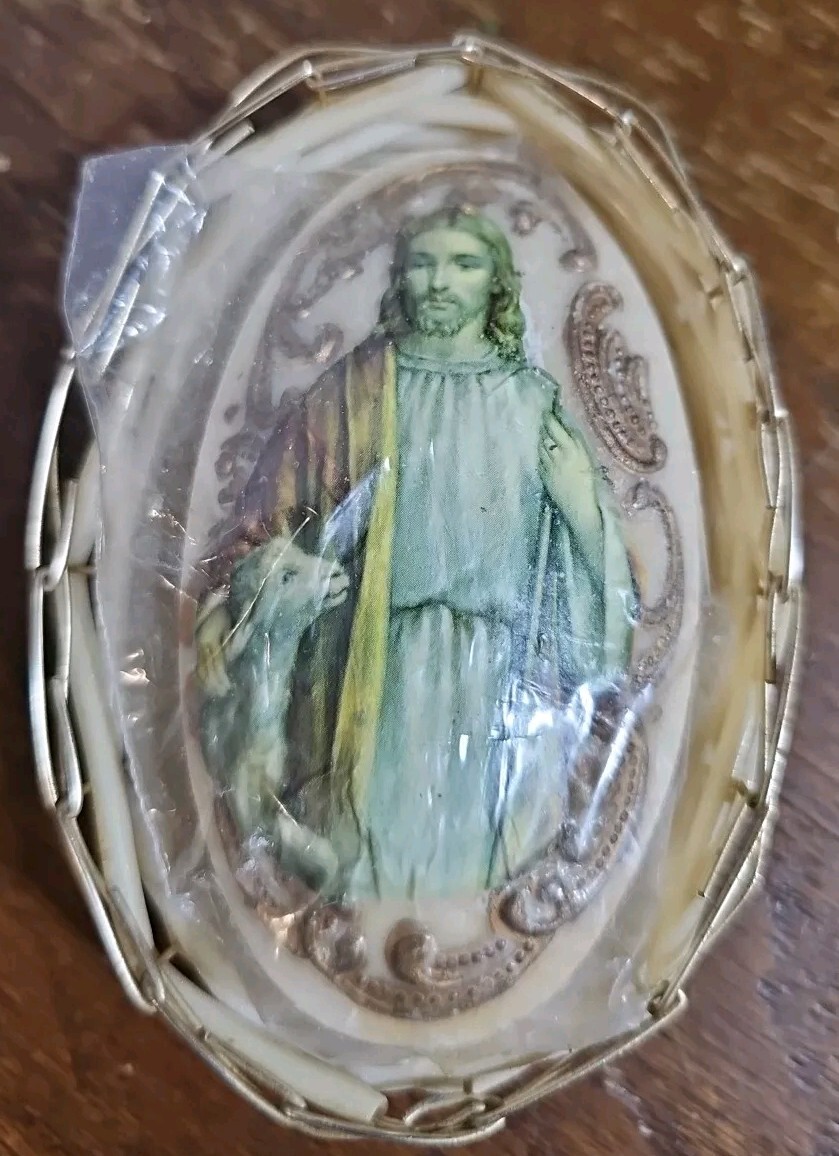 Unique Vintage Bar Of Soap With Jesus, Sealed In Wrap And Beautiful Holder
