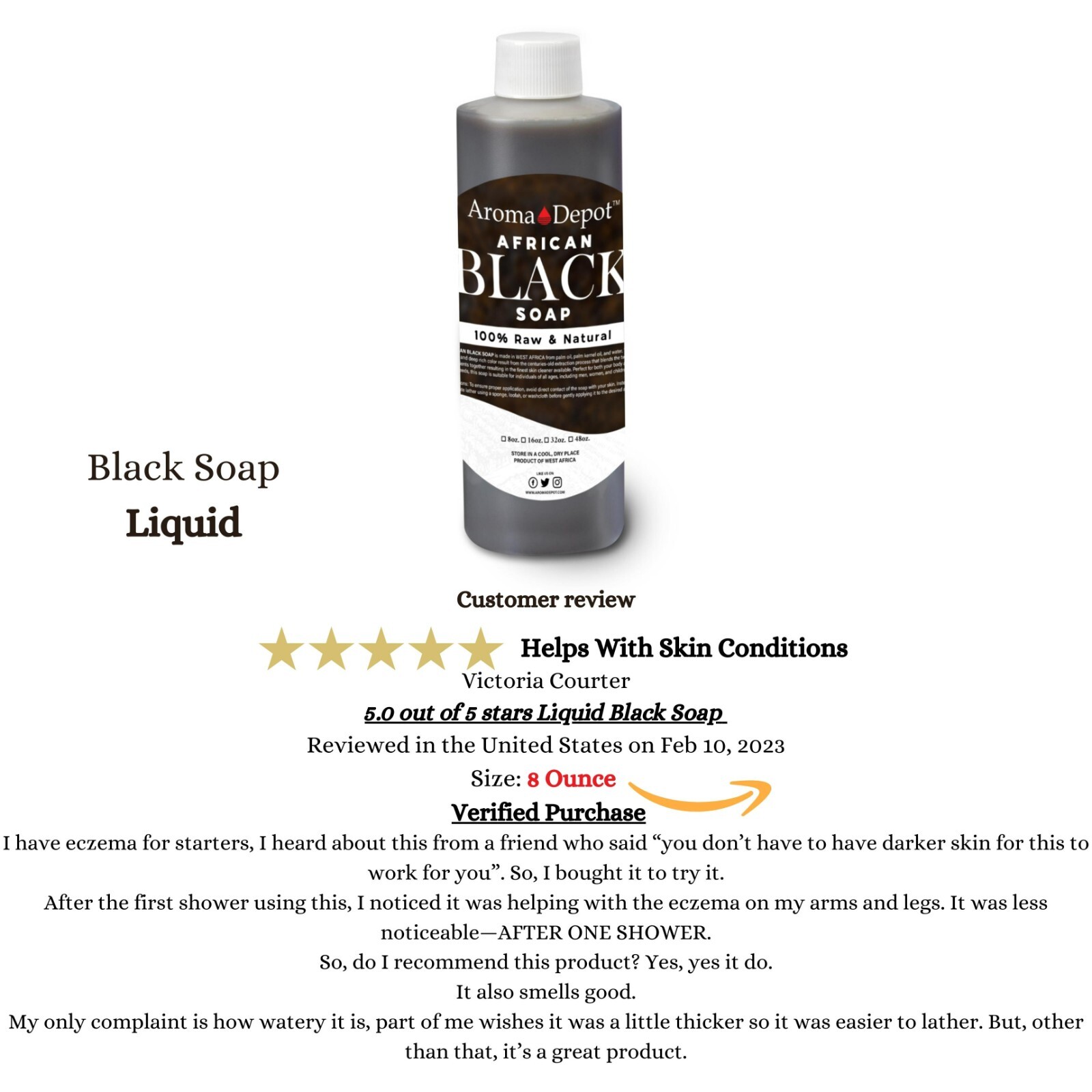 Black Soap Liquid 8 oz. Raw African Soap Natural Wash Face Body Hair Shampoo