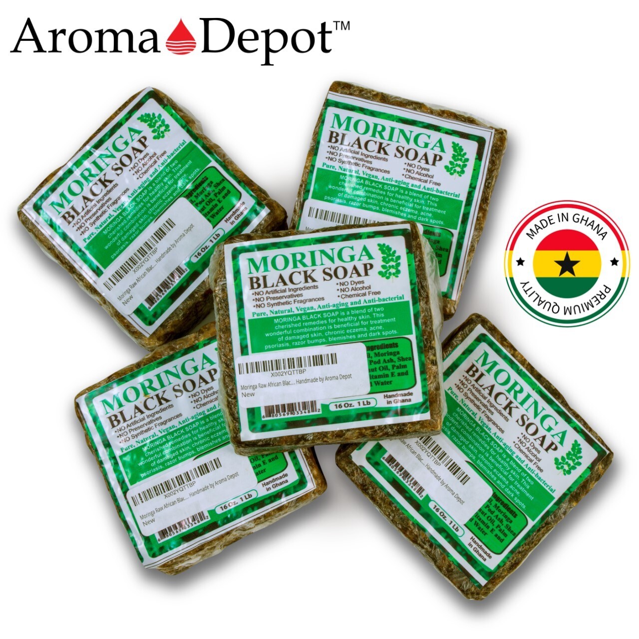 MORINGA Black Soap Herbal Vegan Organic Unrefined 100% Natural Anti Acne/Fungus