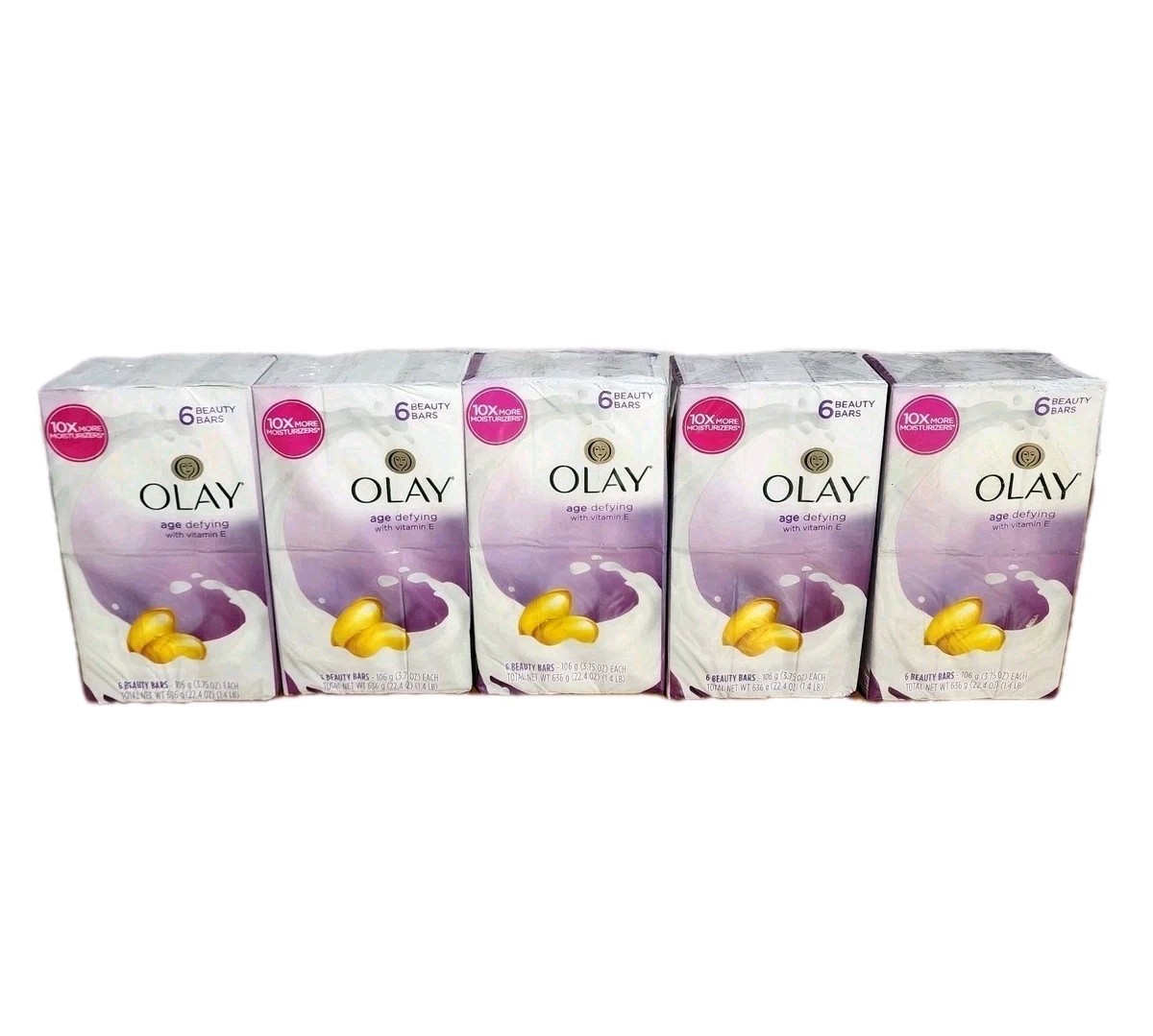 LOT (5) OLAY AGE DEFY BEAUTY BAR SOAP 10X MOISTURIZER VITAMIN E 3.75 OZ 30 BARS