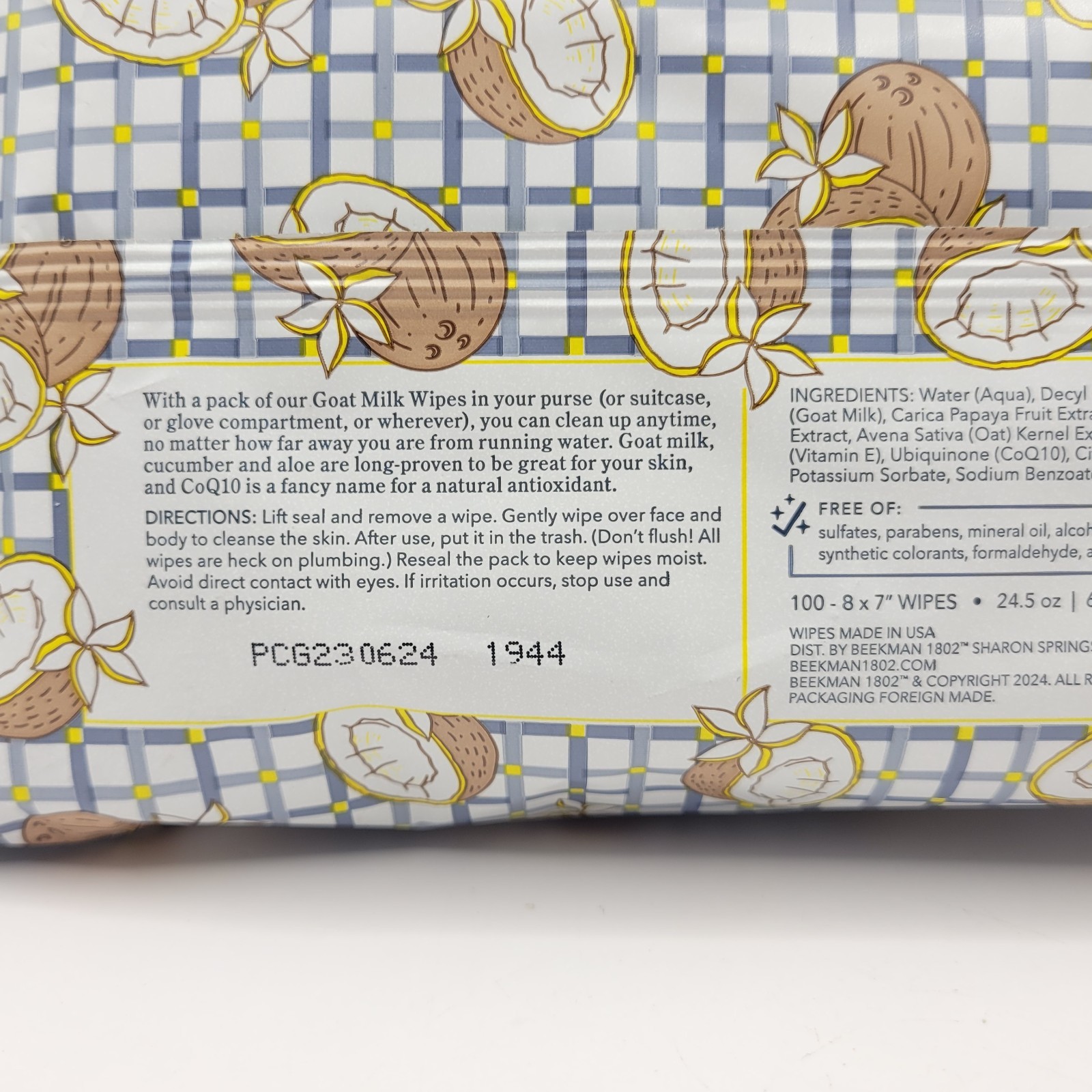 Beekman 1802 Facial / Body Cleansing Wipes Jumbo 100 Count COCONUT CREAM New