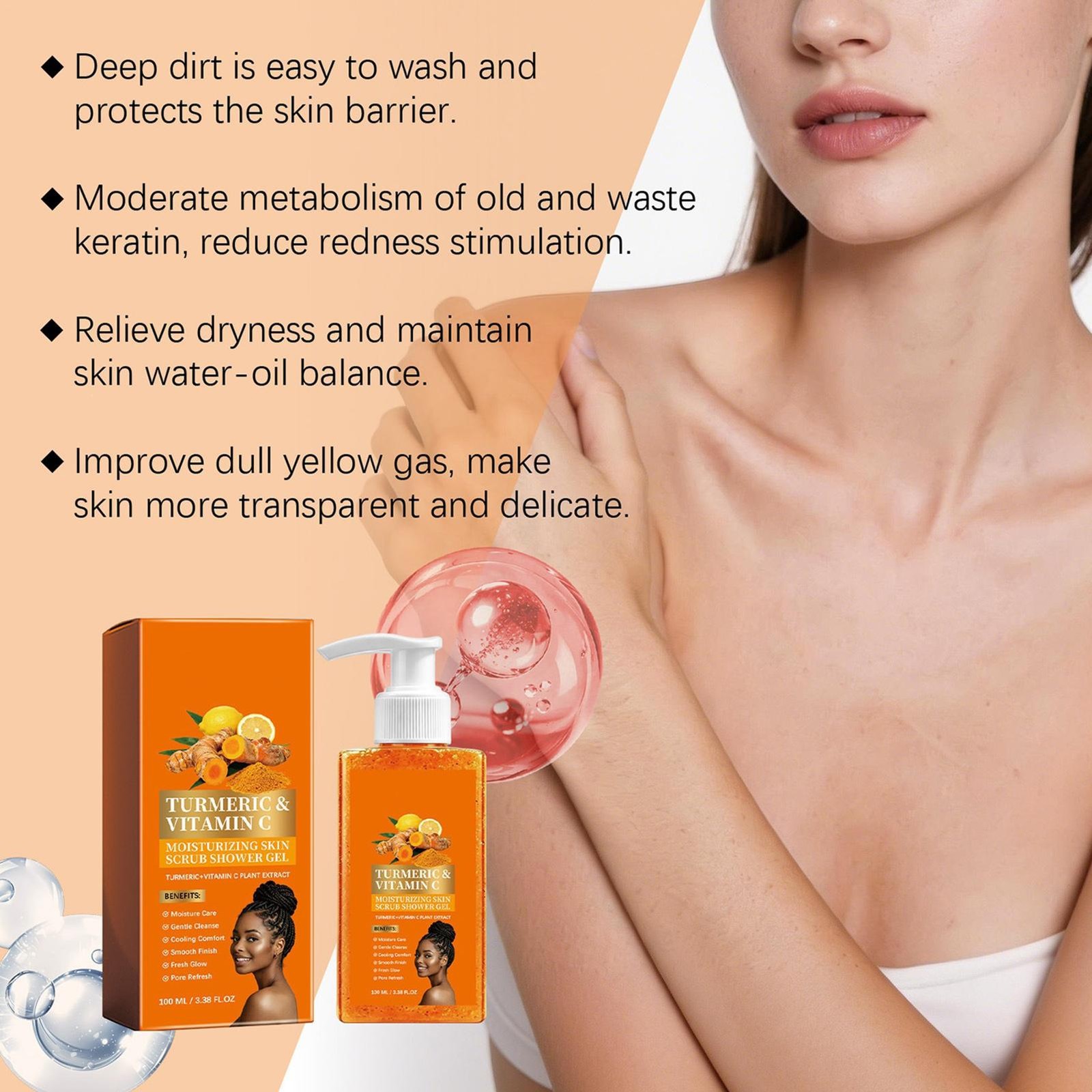 Turmeric Orange Vitamin C Body Wash Mattifying Scrub 100ml Deep Cleansing Liquid