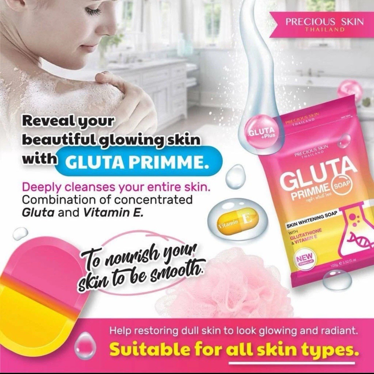 Gluta Body Soap Primme Whitening Skin Care Lightening Remove Dirt Anti Aging