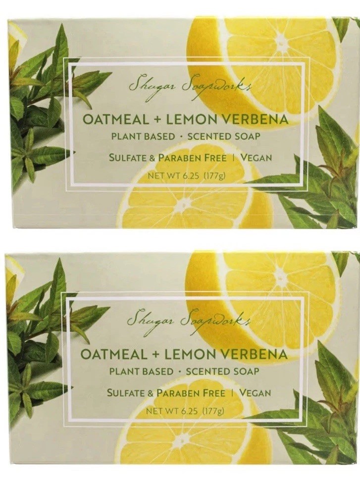 2 Pks Shugar Soapworks Oatmeal & Lemon Verbena Jumbo Bar Soap Vegan 5 OZ