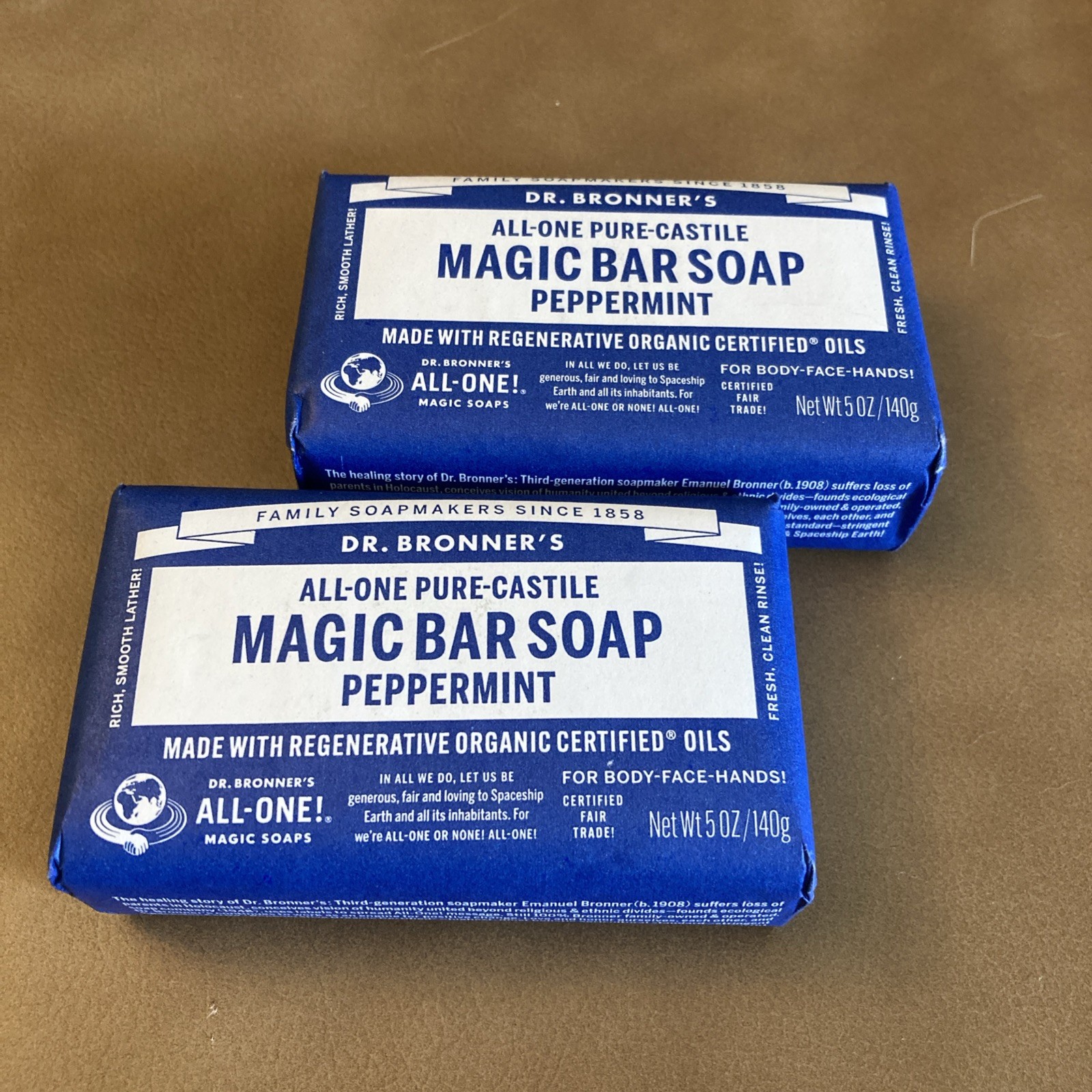 Dr. Bronner’s, 2-5oz Organic All-One Pure-Castile Bar Soap, Peppermint