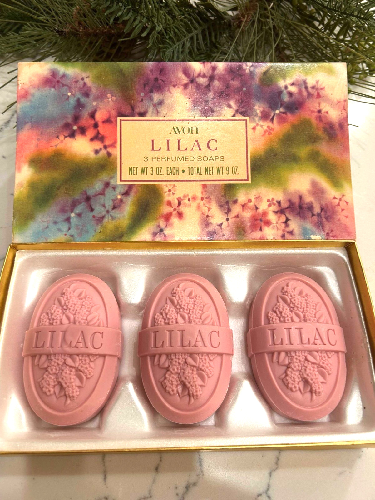 Vintage Avon Lilac Cake Perfumed Soaps Set of 3 Guest Soap Decorative Soap