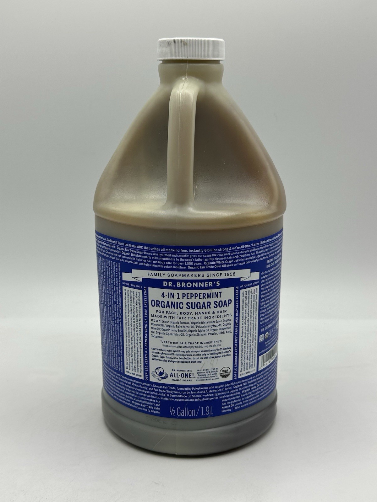 DR.BRONNER’S ORGANIC SUGAR SOAP 4 IN 1 PEPPERMINT {1/2 GALLON ,1.9 L}