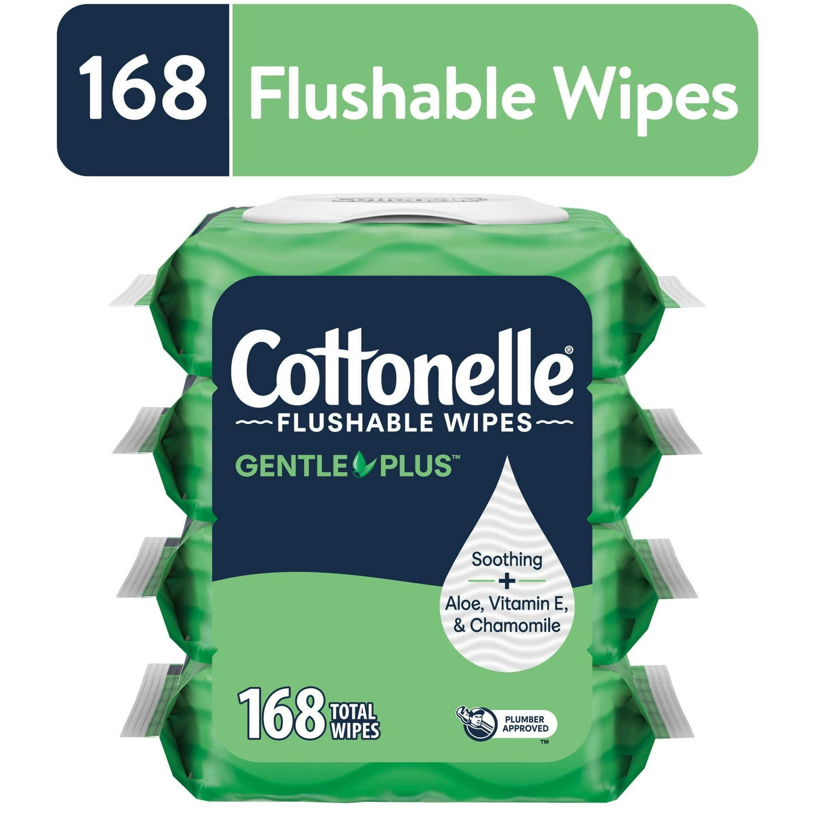Cottonelle GentlePlus Flushable Wet Wipes, 4 Flip-Top Packs (168 Total Flushable