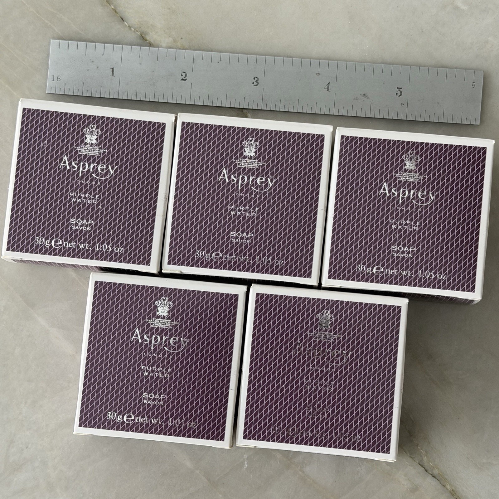 Lot of 5 Asprey London Purple Water Soap 30g 1.05oz Discontinued Exp 12-2023