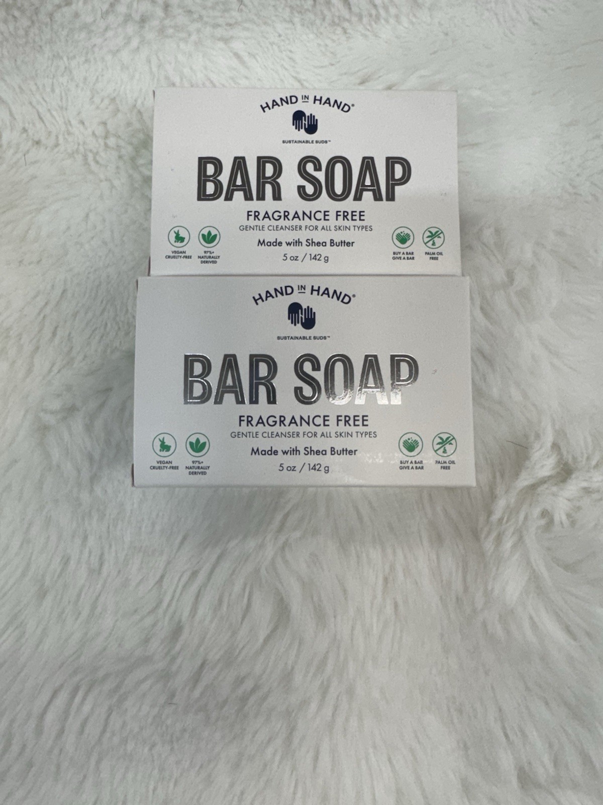 2 Hand In Hand Bar Soaps Fragrance Free Gentle Cleanser All Skin 5 oz each NIB!
