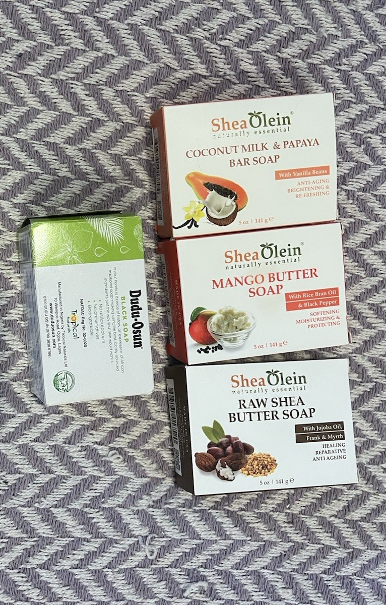 Shea Olein and Dudu-Osun Soap Bulk 4 Bars Shea Black Soap Coconut, Mango Butter