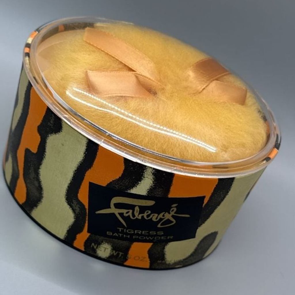 NOS Faberge Tigress Bath Powder, Original Puff & Savon Tigress Soap Set New Vtg