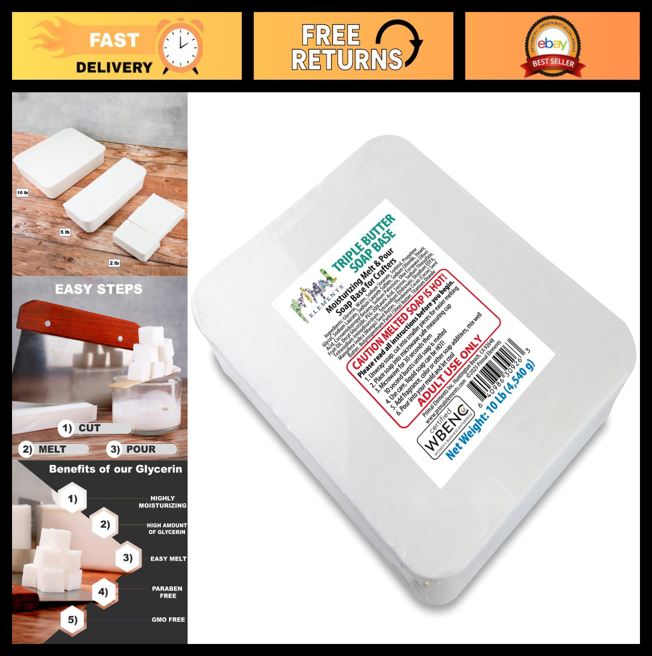 Moisturizing Triple Butter Soap Base – Mango, Shea & Cocoa – 10 lb Melt & Pour G